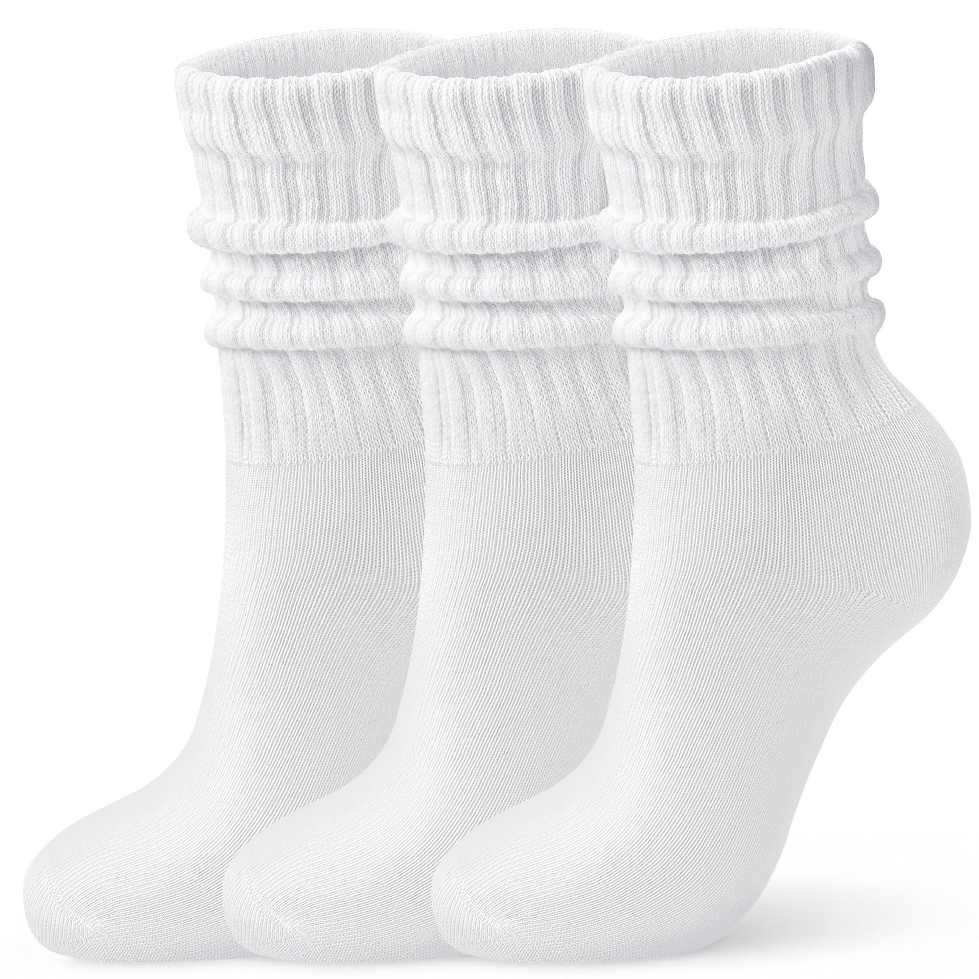 3 Pairs Slouch Socks for Women Soft Mid Calf Rib Scrunch Crew Tube Socks OEKO-TEX STANDARD 100