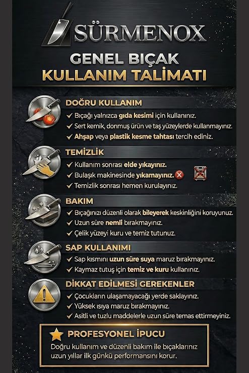 Sürmene Silver Serisi 4 lü Mutfak Bıçak Seti Gri Sap Et Ekmek Sebze Meyve Kesme Bıçağı (Srm-013)