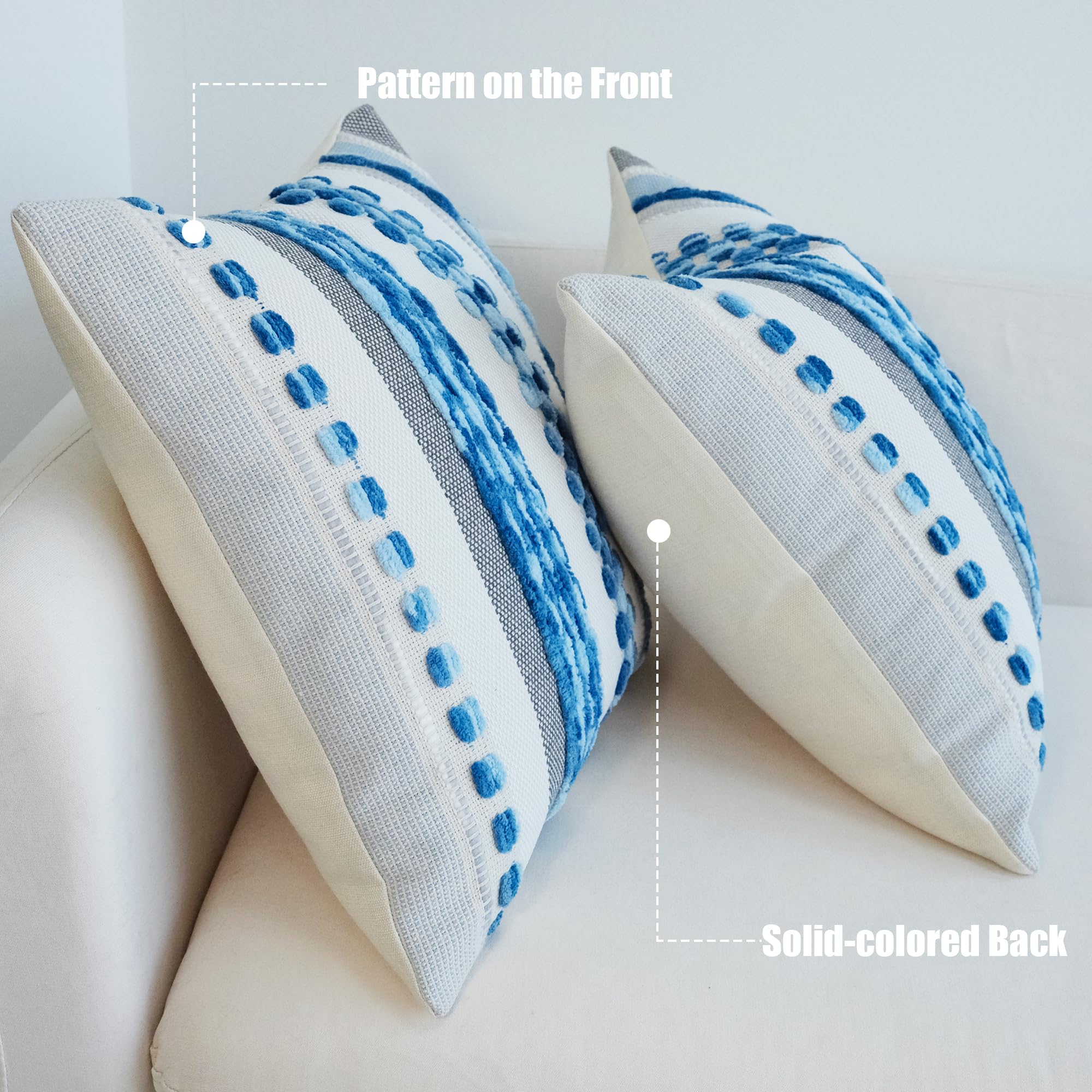 Paquete de 2 fundas de almohada bohemias a rayas, fundas de cojín decorativas para decoración del hogar, 18 x 18 pulgadas, color azul 3
