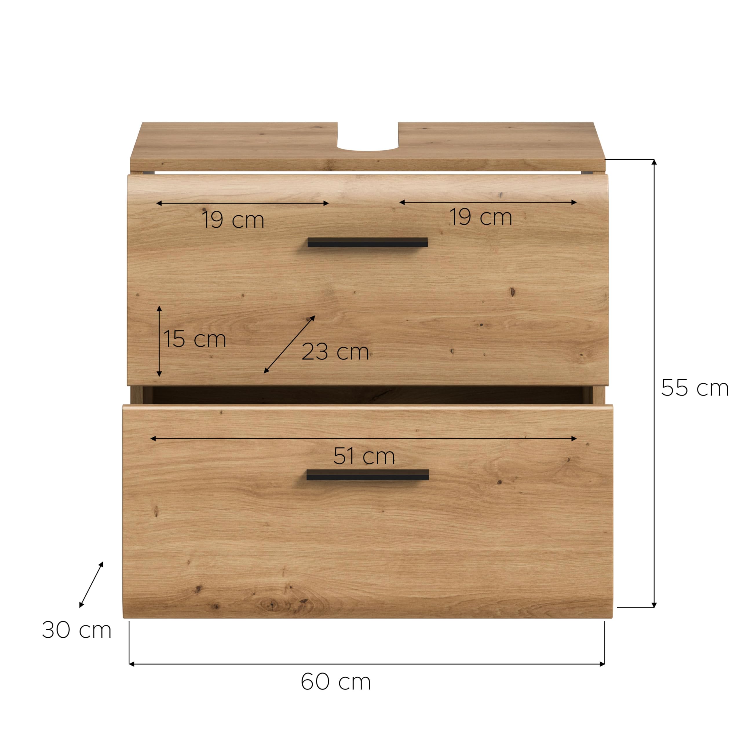 xonox.home – Waschbeckenunterschrank Ice 60x54x60 cm in Korpus und Front Artisan Oak Nachbildung – Moderner Badschrank Unterschrank für Waschbecken – warm & natürlich