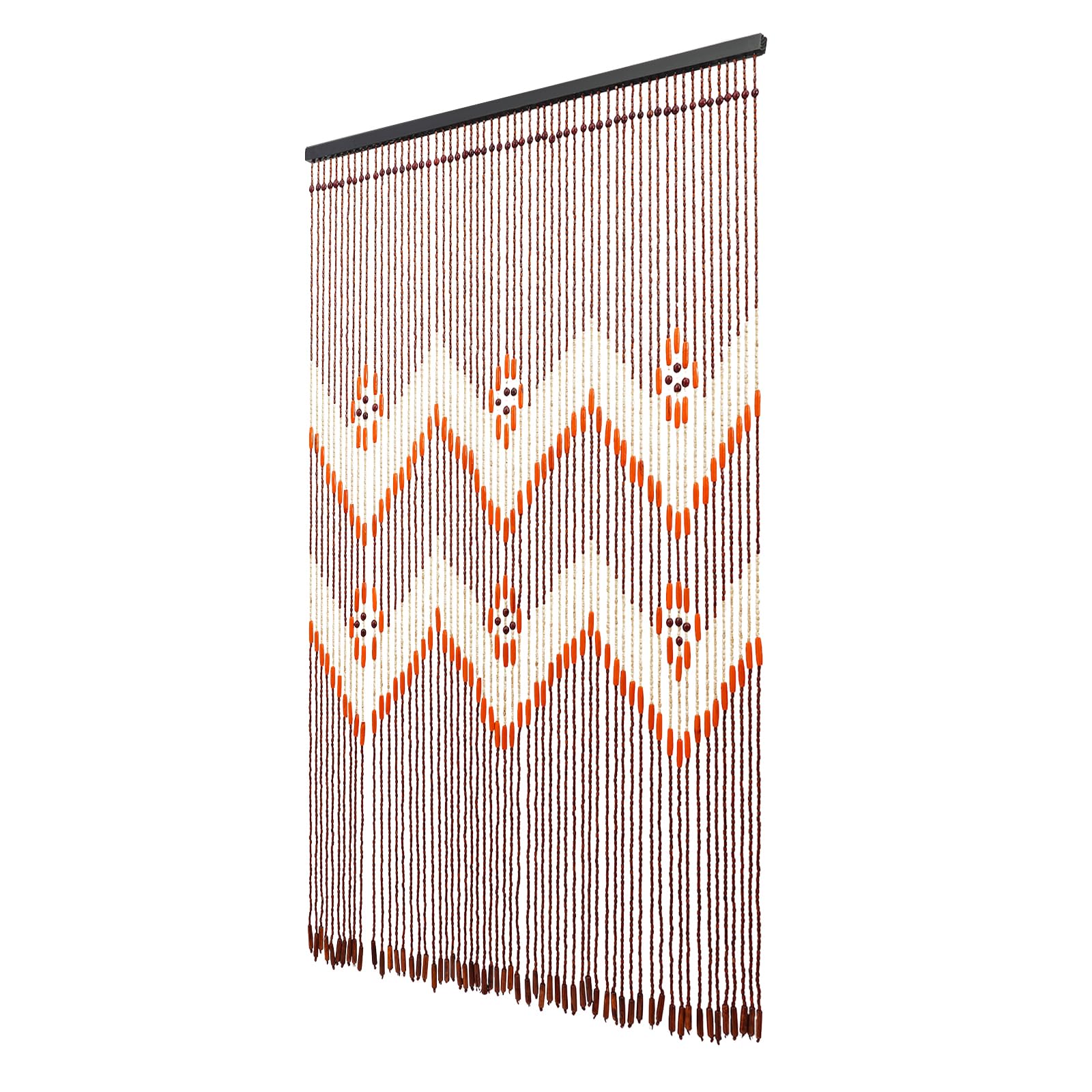 Rideau à perles en bois, 90 x 130 cm, 60 brins, couleur café, rideau de porte décoratif avec motif dentelé, séparateur de pièce, rideau de porte pour mariage, café, restaurant