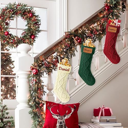 Miniatura 6 de Medias de Navidad familiares personalizadas, medias de Navidad personalizadas con nombre, arpillera a cuadros de Navidad 3D muñeco de