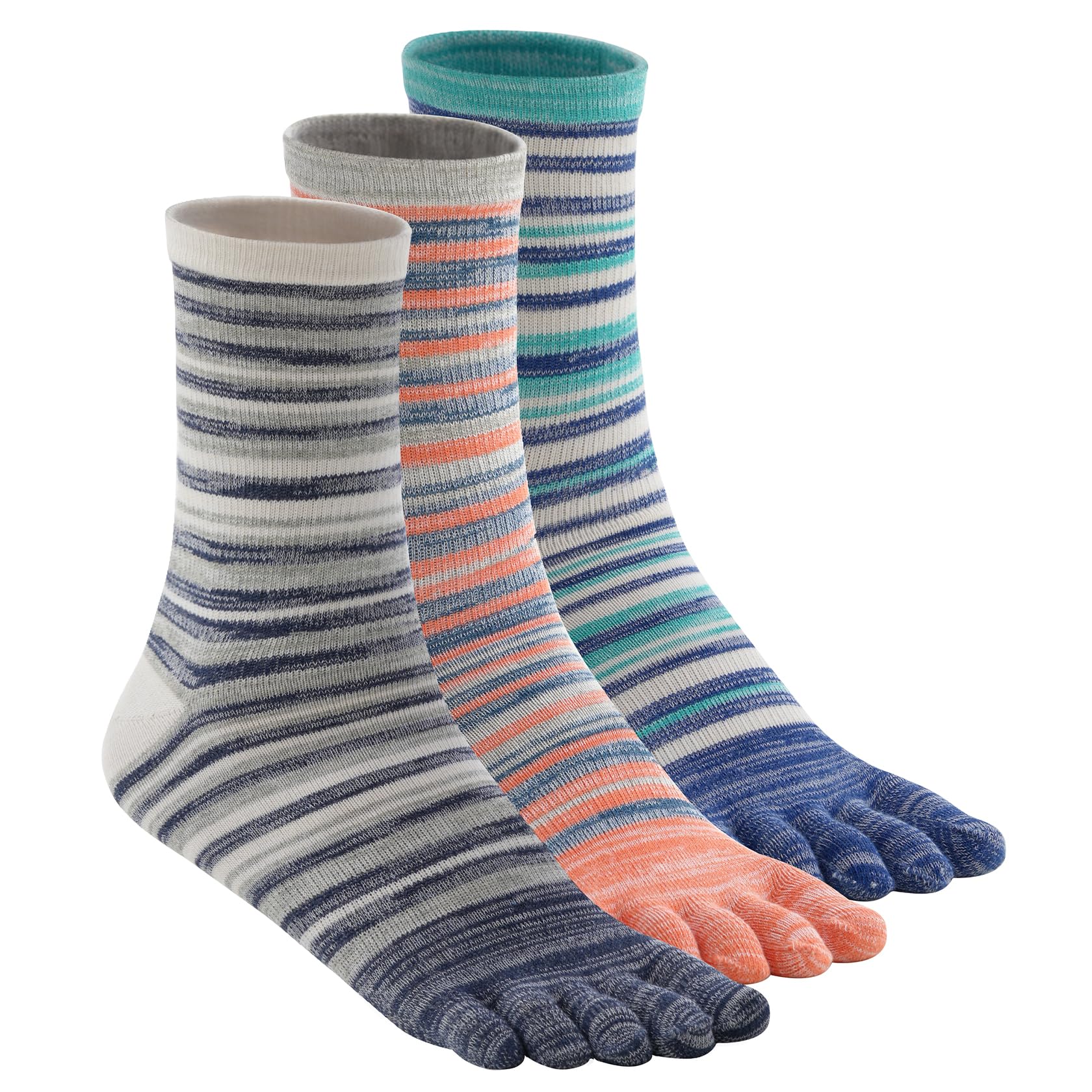 Womens Crew Toe Sock, Colorful Cotton Toe Socks for women Arch Support, Casual Calf Running Five-Toe Design(3&amp;6pairs)