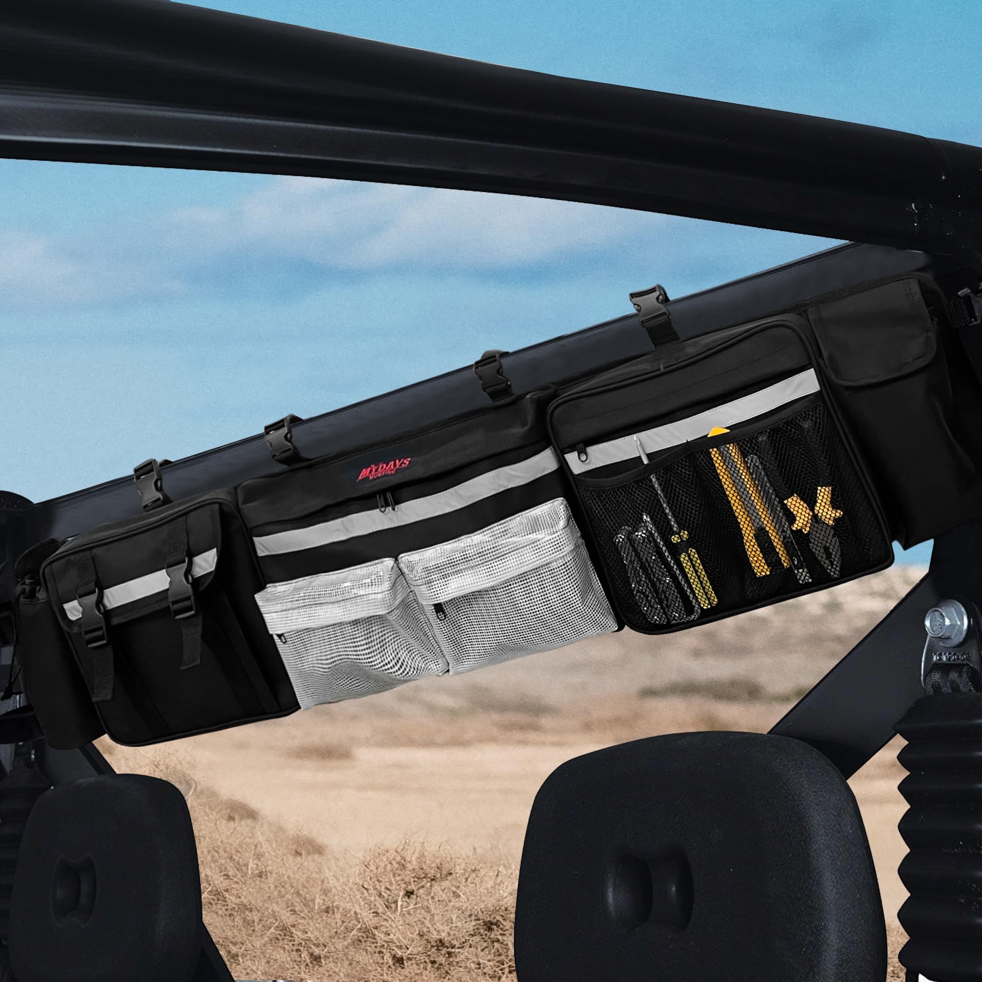MYDAYS UTV Roll Cage Organizer Case, Cargo Rear Storage Bag Gear Bags,Tools Storage Solution for Most Full Size UTVs, Polaris, Yamaha and Kawasaki UTVs