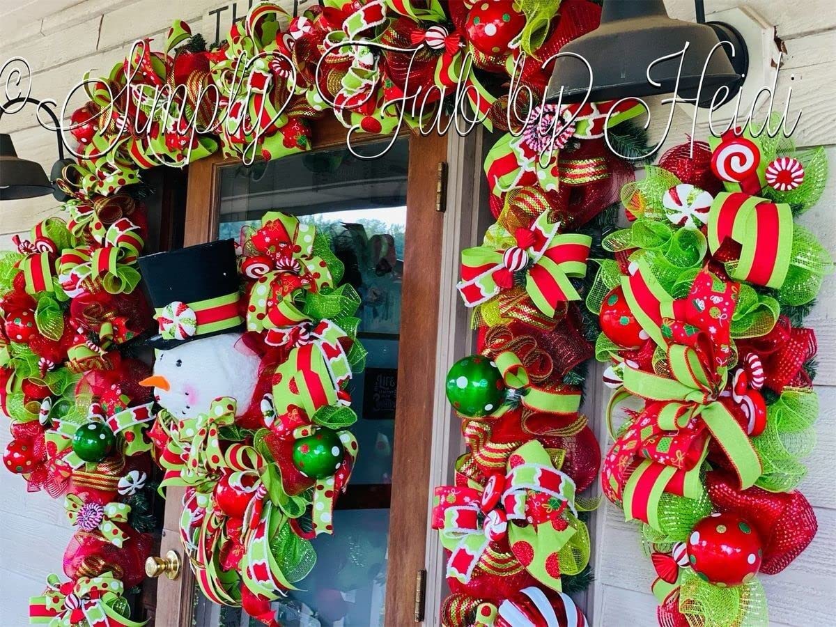 Lot 4 Rouleaux Maille Décorative Rouge Blanc Métallisé 25cm X 9.1m - Pour Couronnes, Sapin Noël, Déco Fête