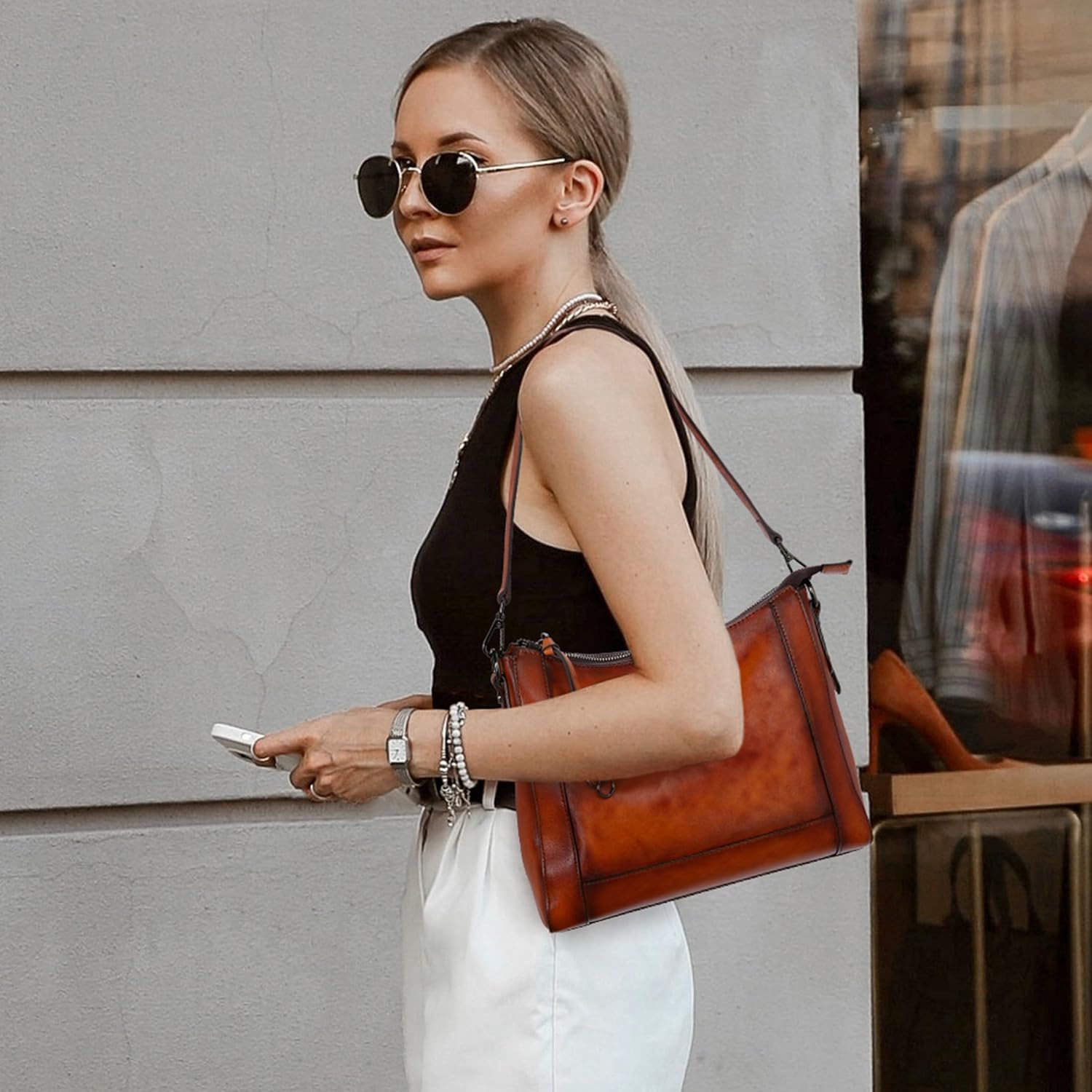 Iswee Leather Crossbody Bags for Women Shoulder Purse Medium Hobo Genuine Leather Satchel Purses and Handbags - Image 3