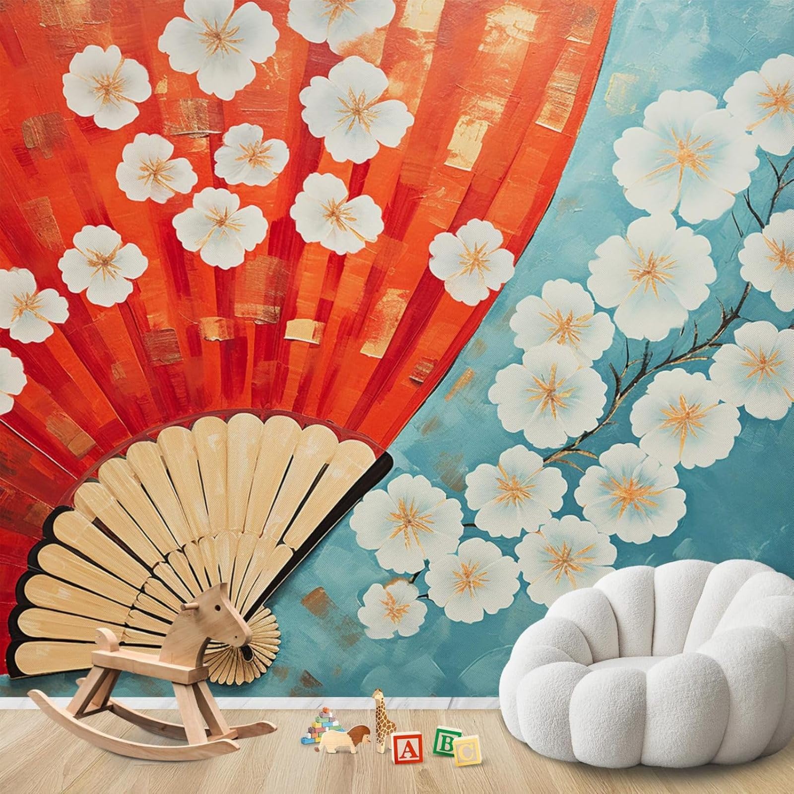 hgjdjhnf Photo Wallpaper Oriental Japanese Fan Non-Woven ModernLiving Room Bedroom Children's RoomDecoration Motif Wallpaper,400cmx280cmSticker - Background- Painting - Poster