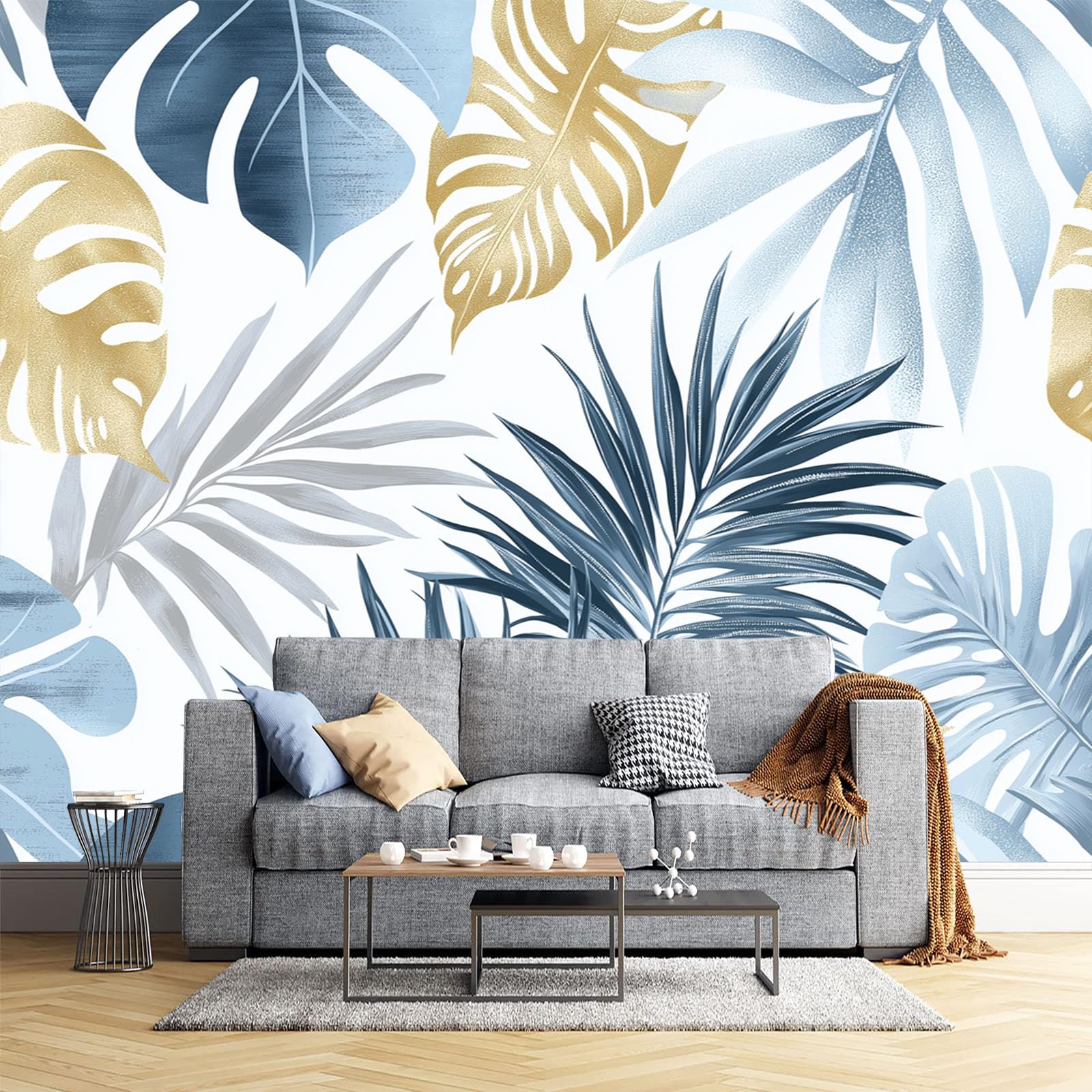 Papier Peint Panoramique Aquarelle Monstera lavable pour fond TV