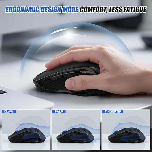 Miniatura 4 de Mouse inalámbrico Bluetooth para Mac Pro MacBook, mouse ergonómico recargable con modo Jiggler, 2 modos Bluetooth 5.23.0 y receptor USB-AUSB-C de