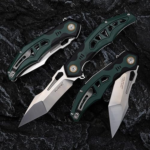 Miniatura 2 de Cuchillo de bolsillo plegable afilado de alta dureza, hoja de acero VG10 de 3.7 pulgadas, mango G10 incrustado, cierre de forro, clip de titanio,