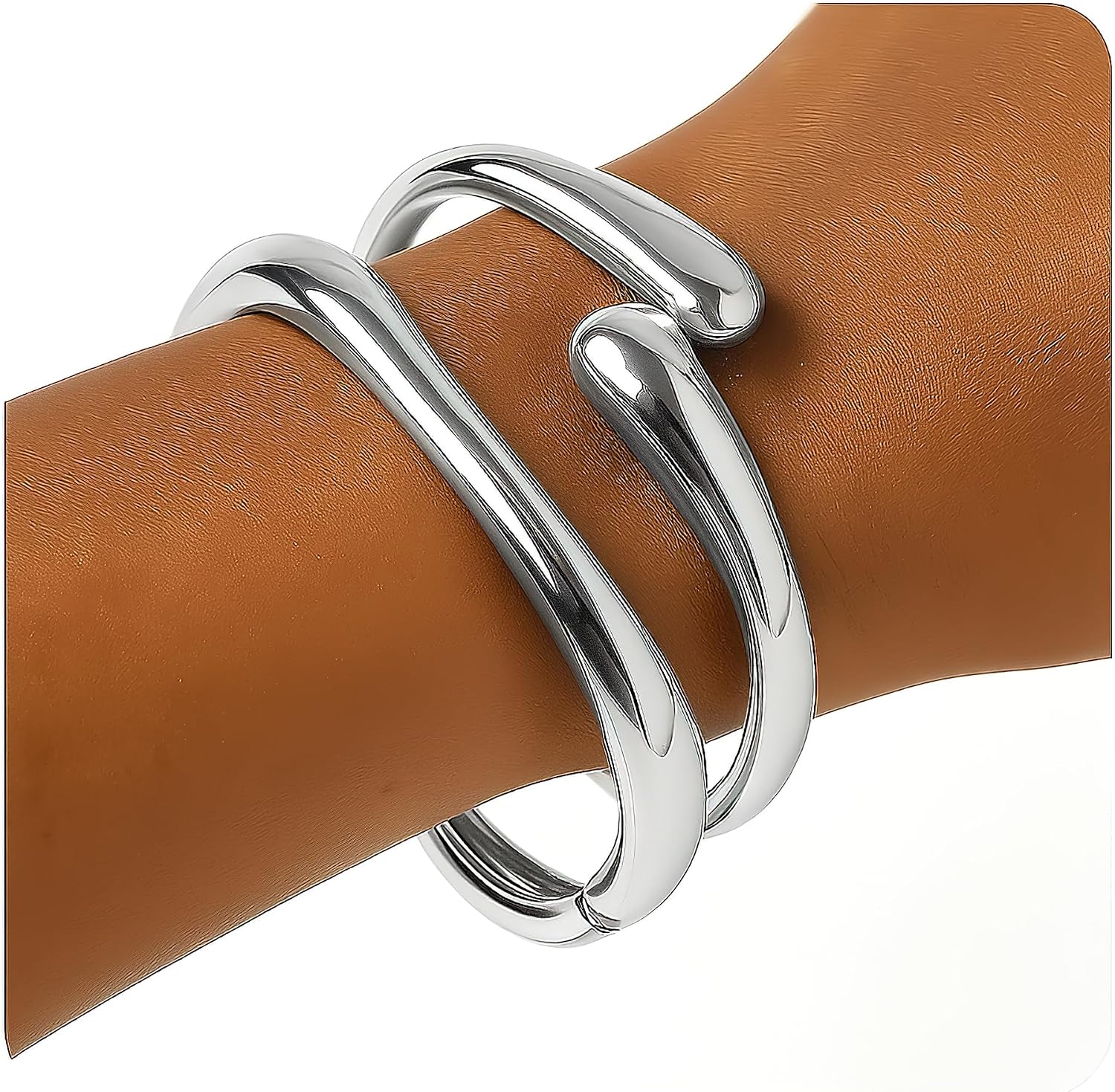 PEALICIOUS Gold Silver Chunky Bracelet for Women Girls 2Pcs 7in Arm Cuff
