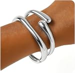 PEALICIOUS Gold Silver Chunky Bracelet for Women Girls 2Pcs 7in Arm Cuff | Minimalist Silver Gold Chunky Bangles Prom Gifts, Trendy Gold Upper Arm Band, Stack Bead Prom Accessories Summer Jewelry