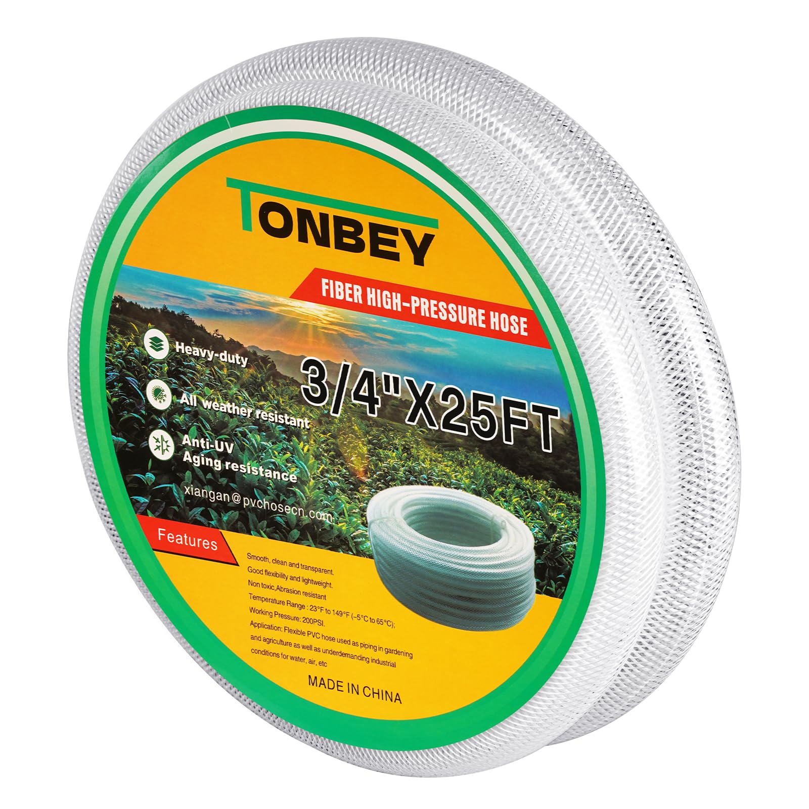 Tubo flessibile in PVC trasparente ad alta pressione da 1,9 cm x 6,5 m, resistente, intrecciato in plastica trasparente, tubo flessibile in vinile rinforzato, atossico, senza BPA