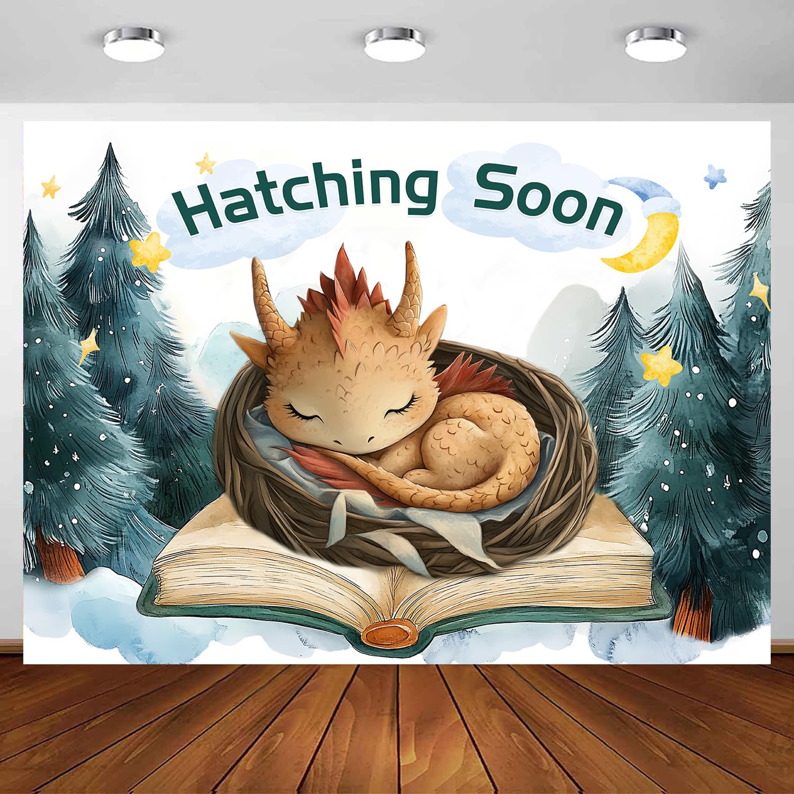 7X5ft Dragon Baby Shower Photo Backdrop Photography Background, Hatching Soon Magic Dragons Theme Backdrops Photo Booth Prop Decorations Wall Decor