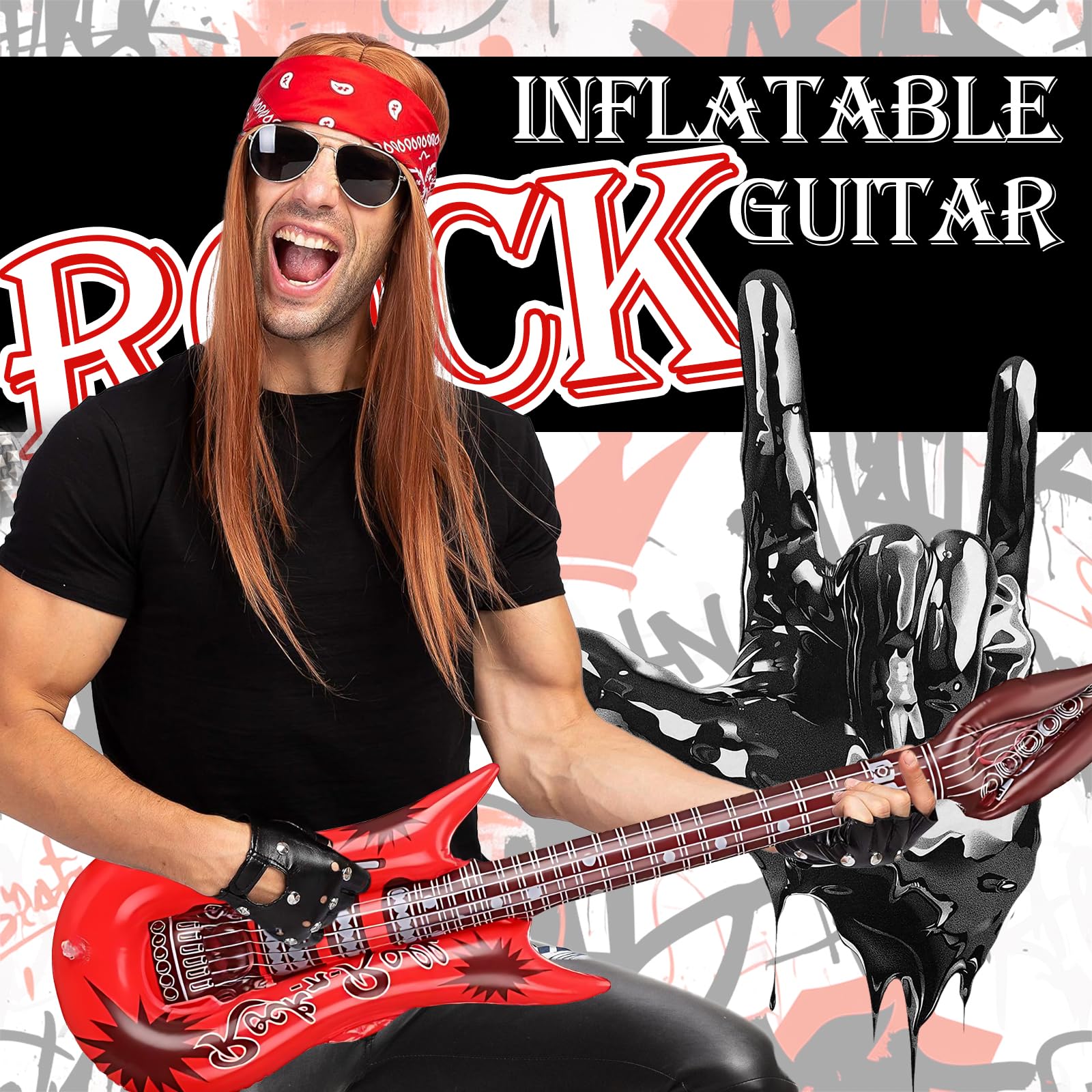 OTTDBEA 7 Pcs Rockstar Fancy Dress Kids, Kids Rock Star Costume Set including Guitar & Mic - Image 3