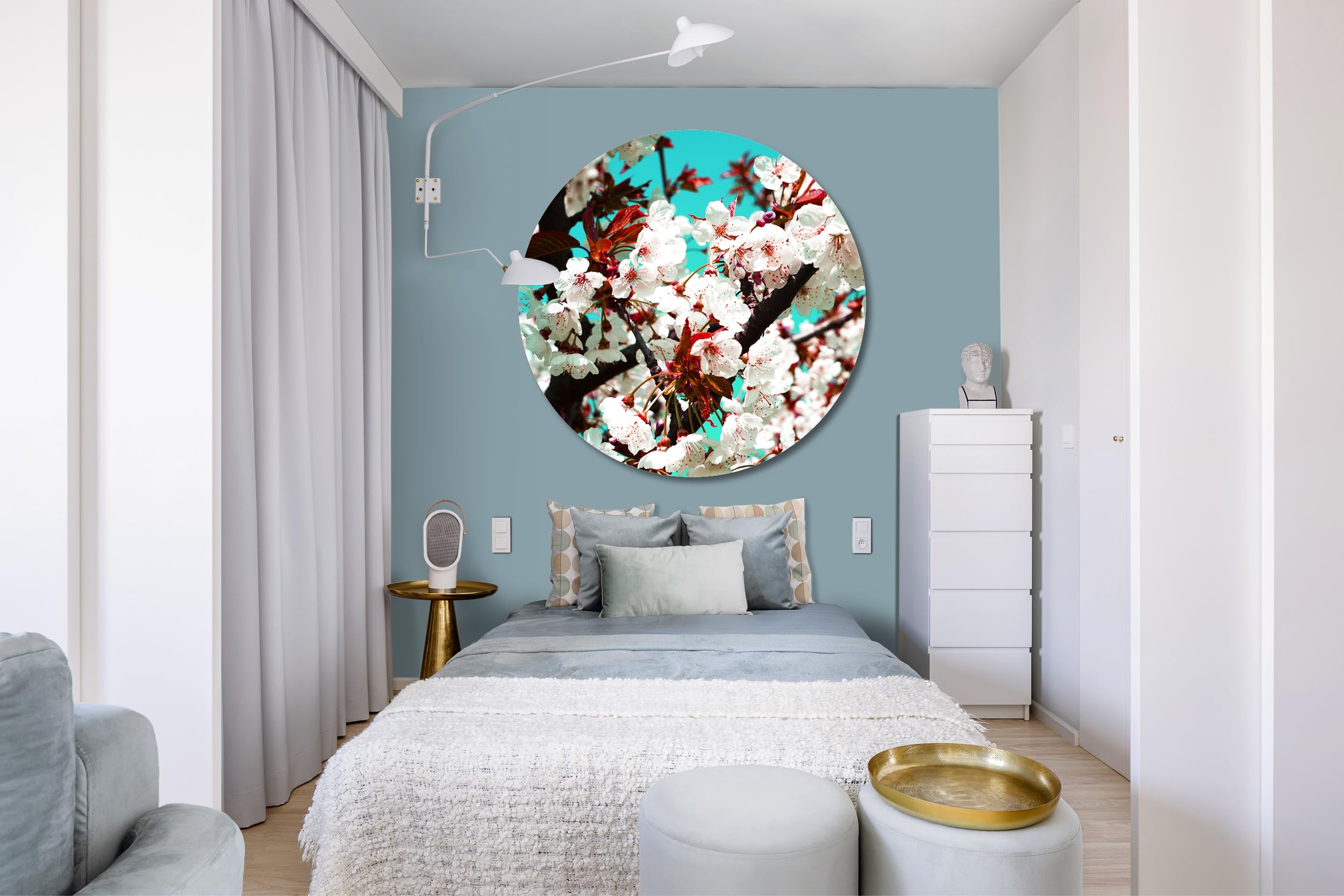 Glücksvilla - Fiori di ciliegio 2 (vetro acrilico 5 mm, Ø 80 cm) | varie misure - quadro murale rotondo - giardino fiori fioritura pianta natura botanica albero ramo mela