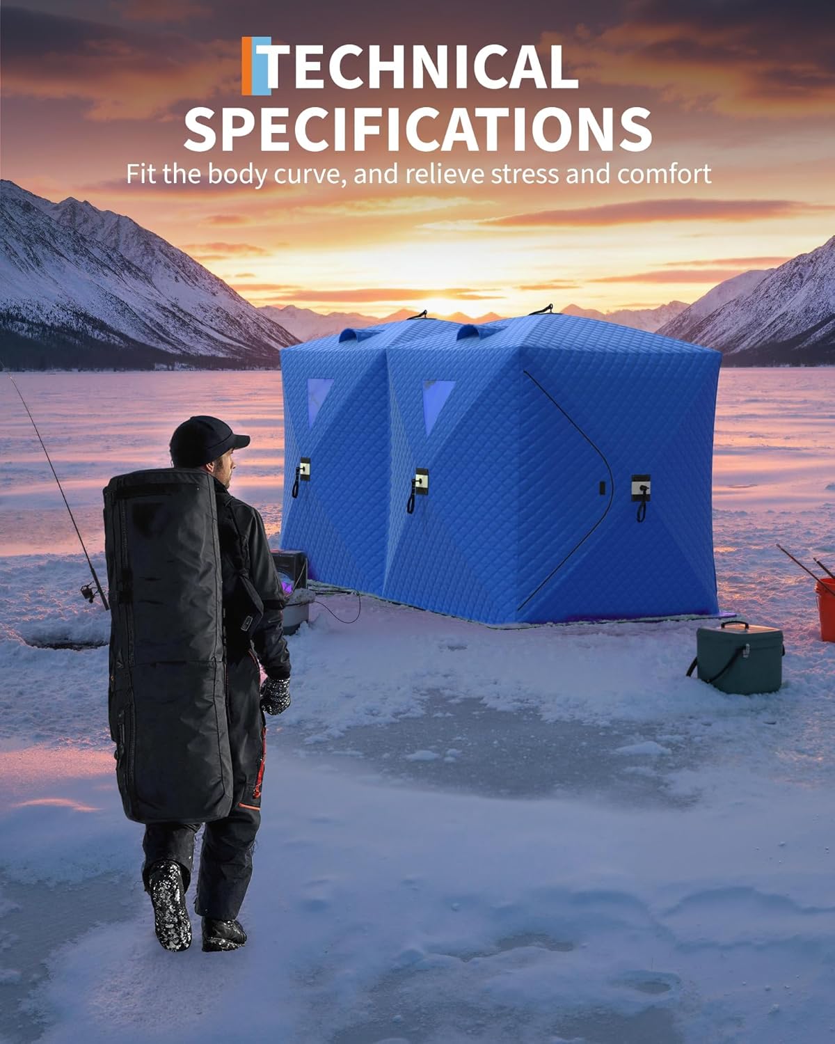 Pop Up Ice Fishing Tent, Portable Insulated Hub Shelter with 210D Oxford Fabric, Windproof Design for 6-8 Person Winter Fishing, Includes Anchors, Ropes & Carry Bag