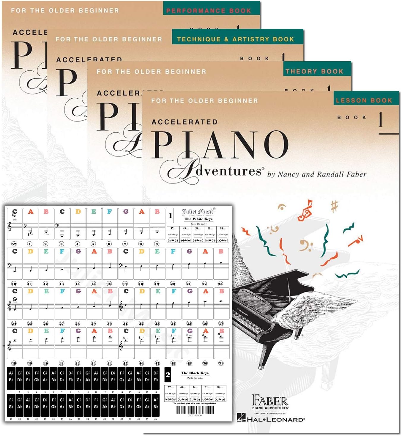 Accelerated Piano Adventures Level 1 Learning Set By Nancy Faber - Lesson, Theory, Performance, Technique & Artistry Books & Juliet Music Piano Keys 88/61/54/49 Full Set Removable Sticker