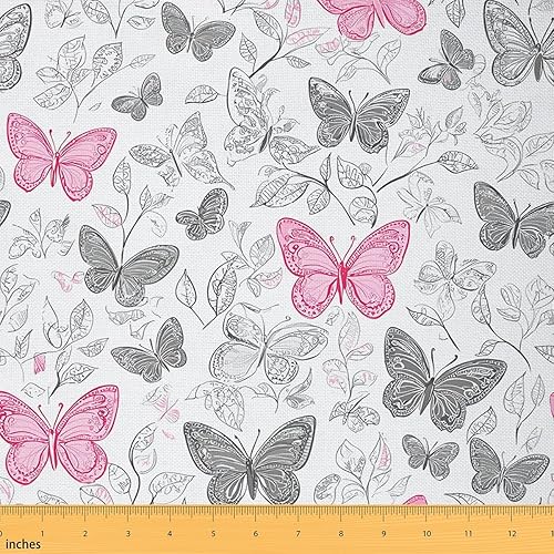 Tela de mariposa por The Yard, tela decorativa de mariposas rojas, tela floral para interiores y exteriores, tela impermeable estilo jardín