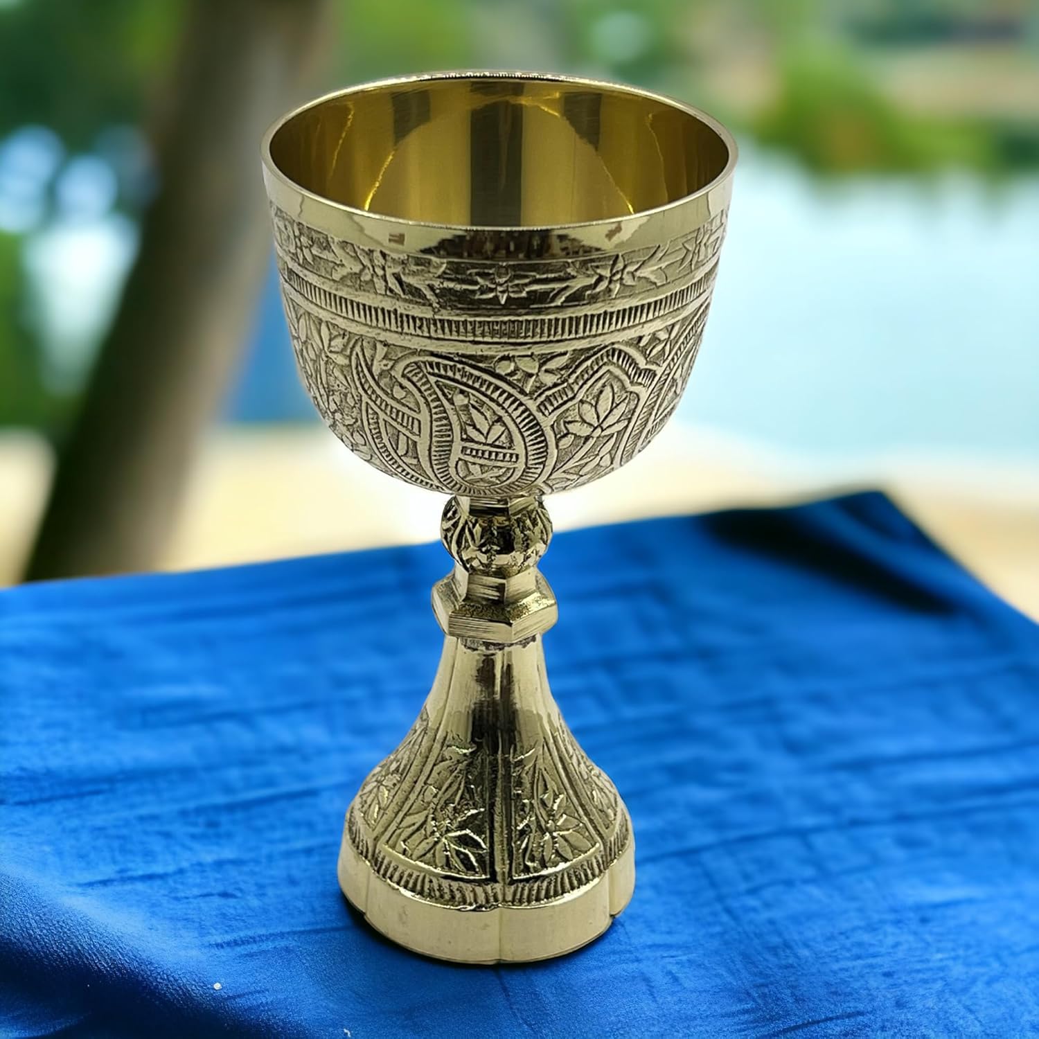 Wine 1x Brass Chalice Goblet - Drinkware Gothic Theme Gold Goblet - Xmas || Renaissance Medieval Gifts for Communion, Christmas Wedding Anniversary Drinkware