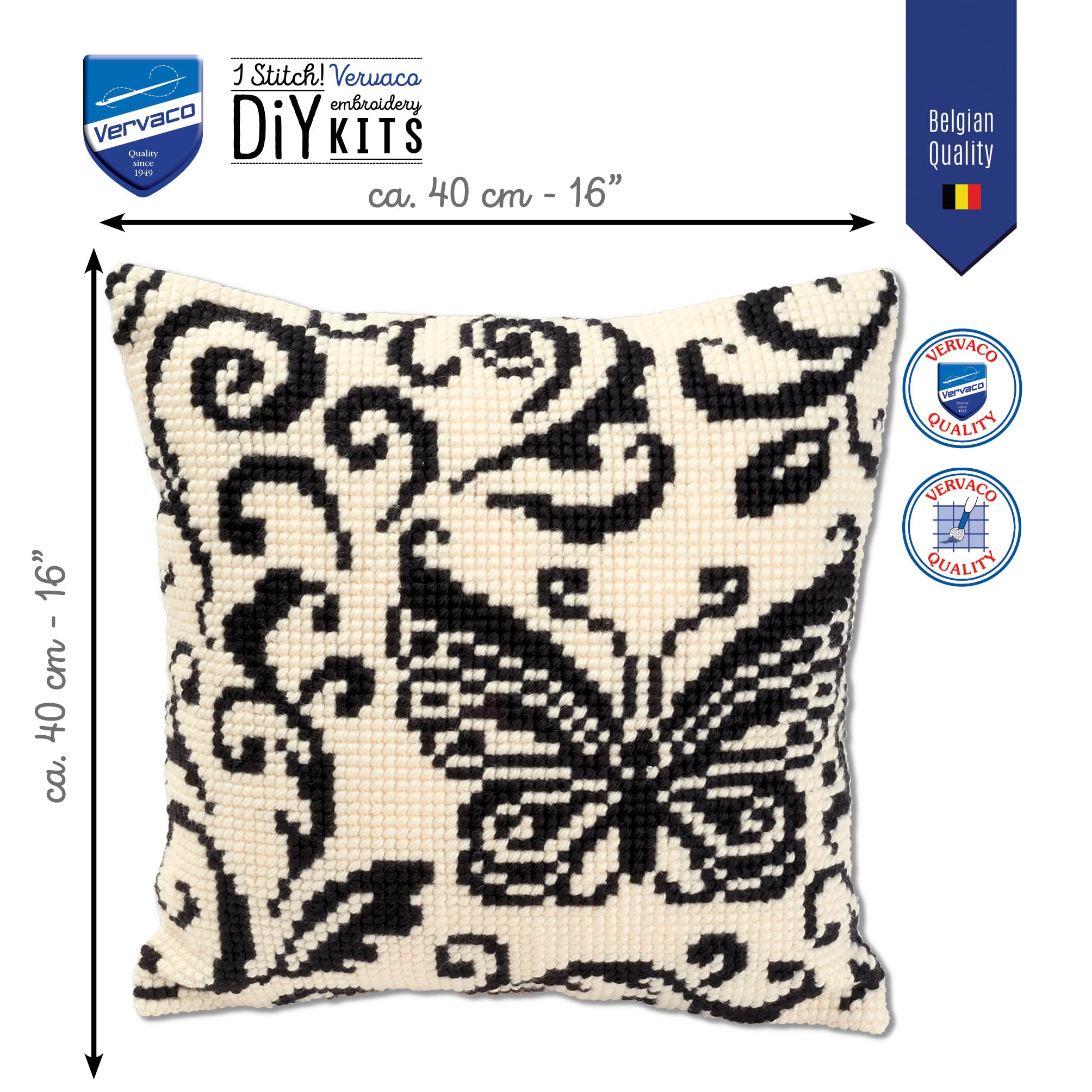 Vervaco Blackworks Butterfly Design Cross Stitch Cushion, Multi-Colour