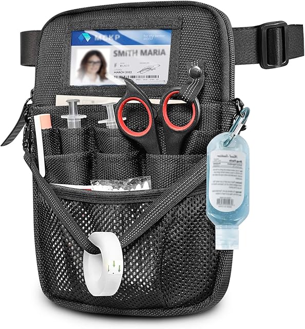 Nursing Bag for Nurse with Tape Holder, SITHON Multi Compartment Medical Gear Pocket Belt Pouch | Nurse Fanny Pack | Utility Waist Tool Organiser for Stethoscopes, Bandage Scissors and Other Supplies