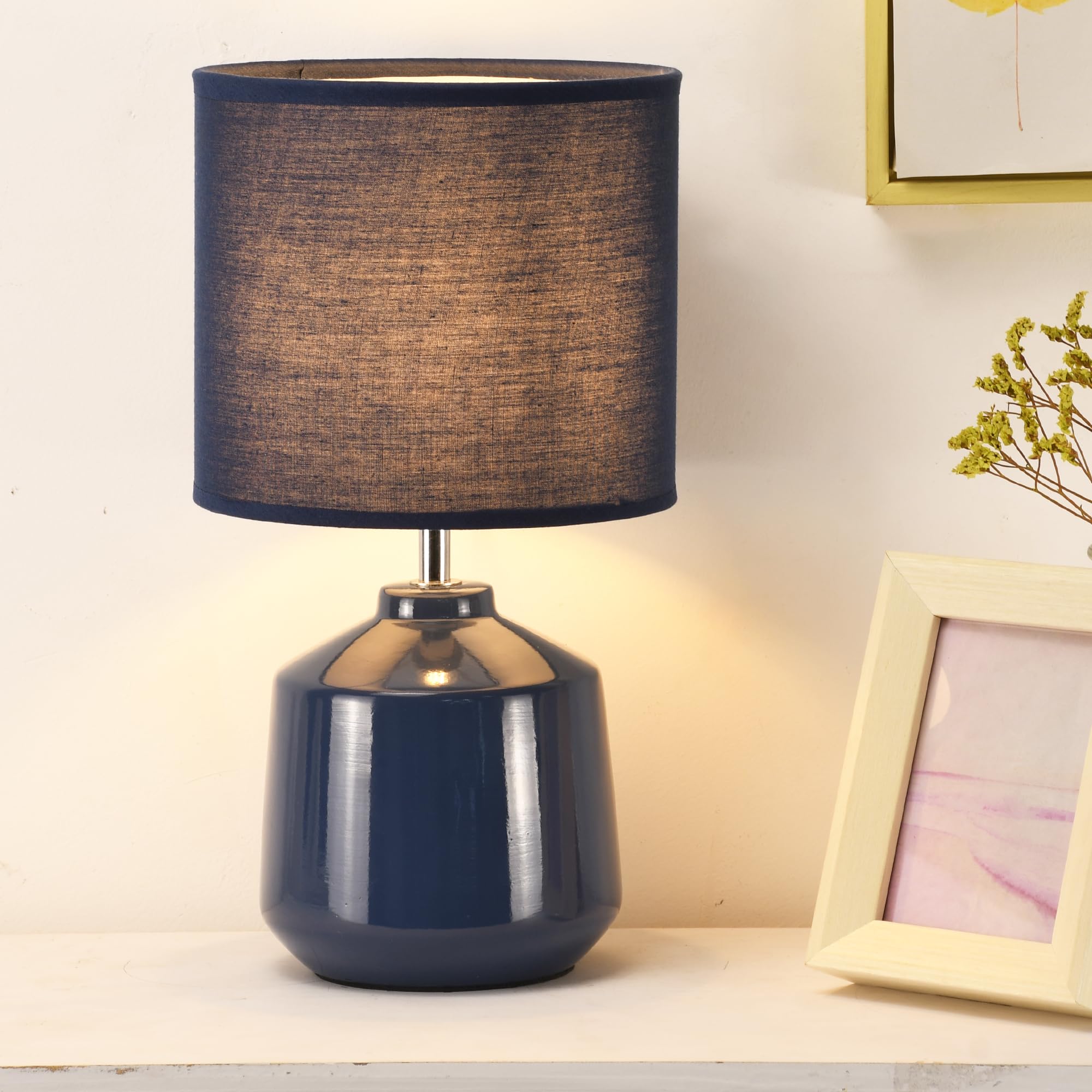 Lampwell Lena Small Modern Ceramic Table Lamp, Navy Blue, 7.09H12.99IN, Kids & Bedside, Bulb Excluded