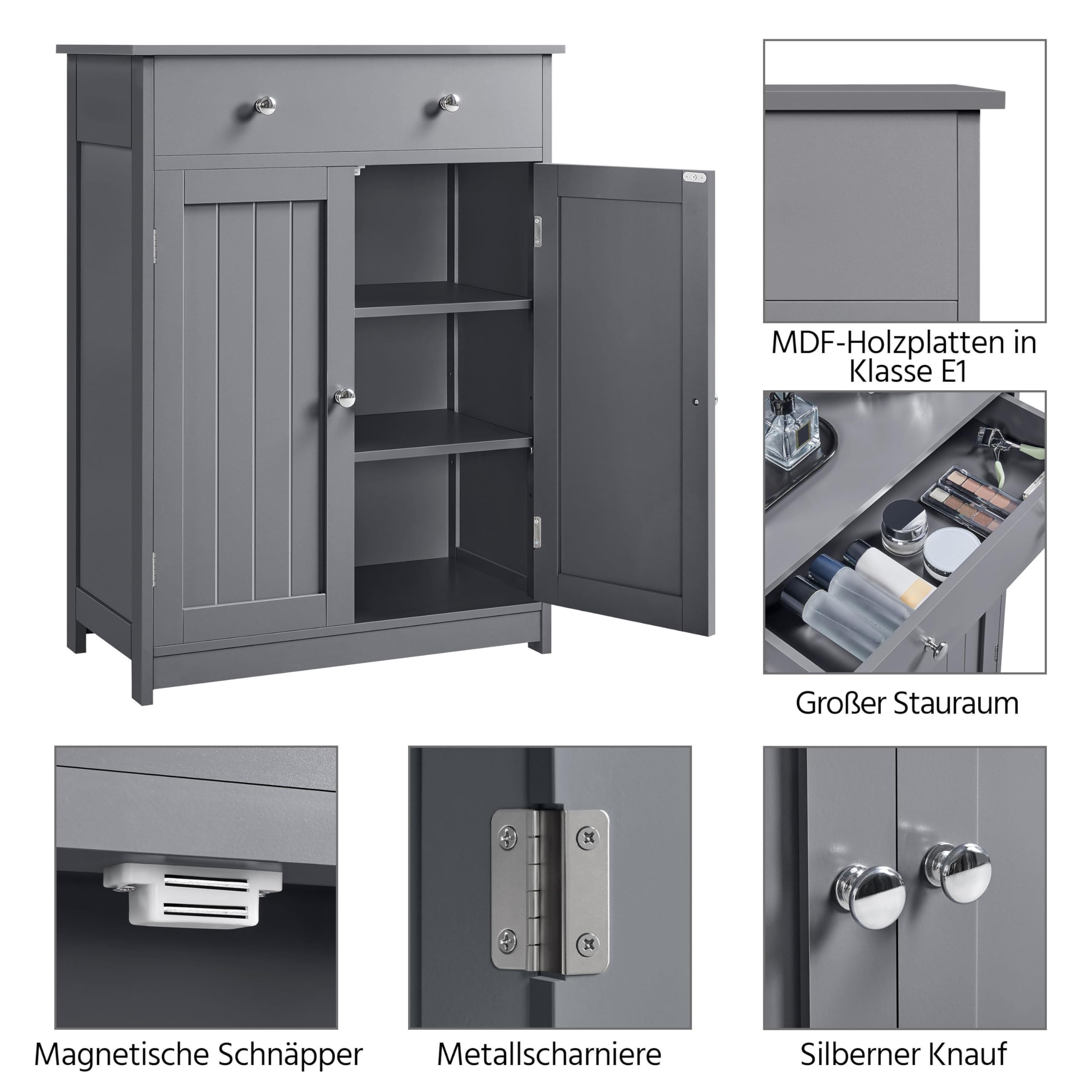 Yaheetech Badezimmerschrank Badschrank mit 2 Türen und Schublade Dunkelgrau – Bild 6