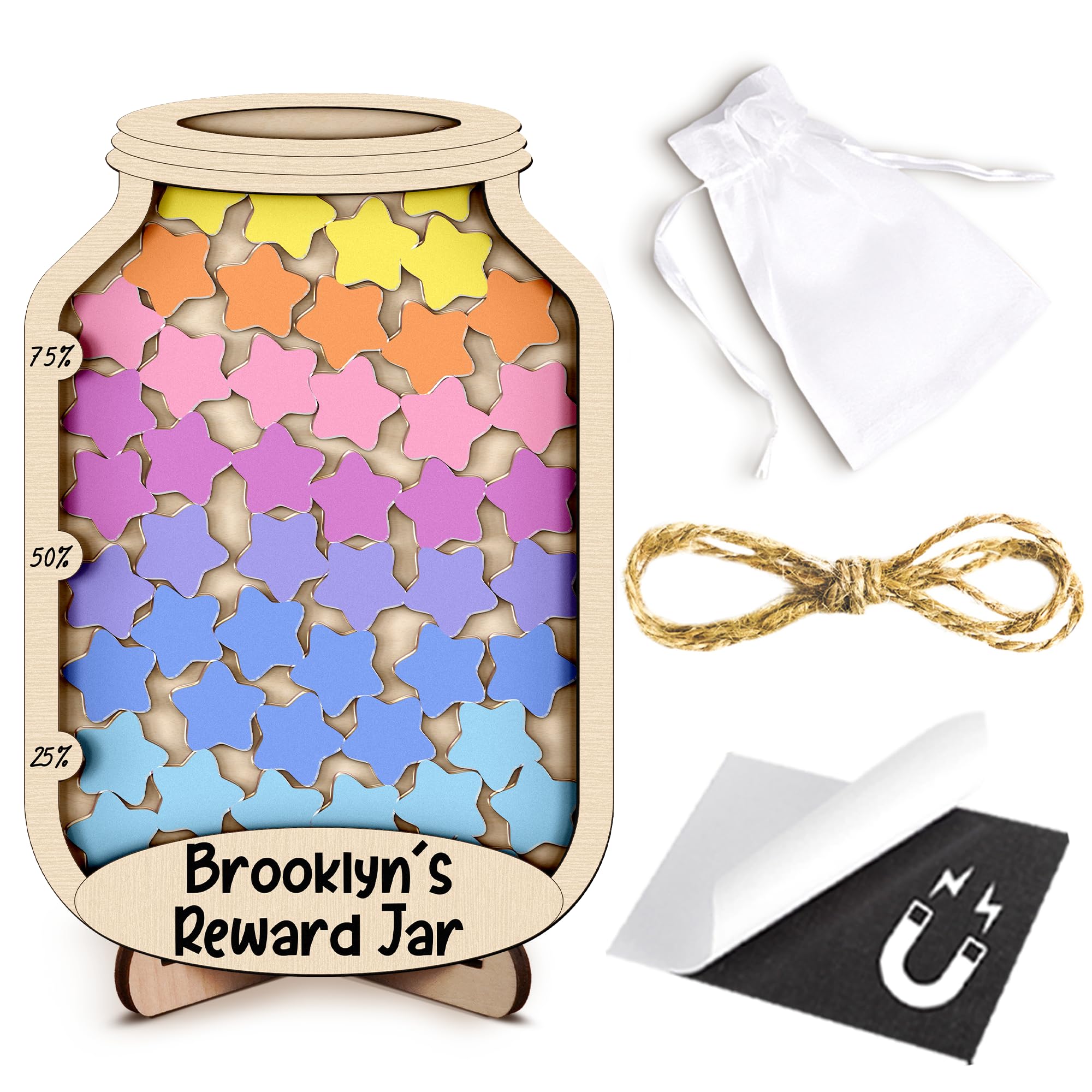 Personalized Magnetic Reward Jar Coloful for Kids Flower Smiley Star Animal Magnetic Token Good Behavior System Jar Custom Name Potty Training Chart Classroom Incentive &amp; Positive Reinforcement Tool