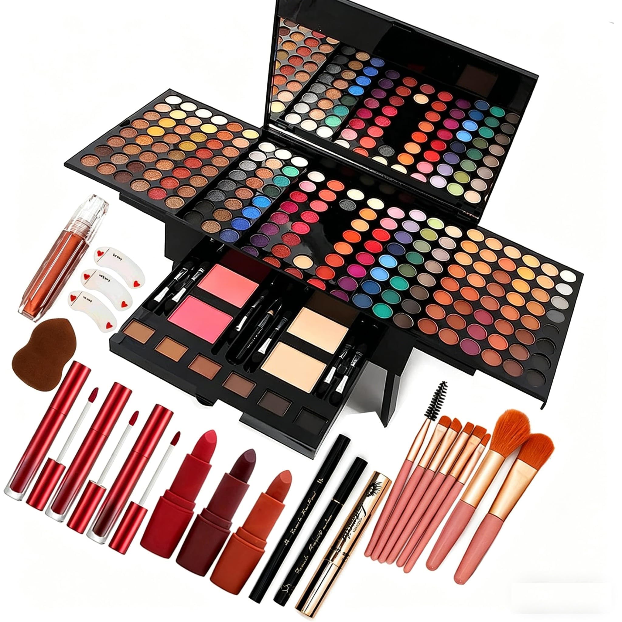 Set professionale per trucco tutto in uno, 190 colori, ombretto, rossetti, cipria, eyeliner, correttore, per principianti