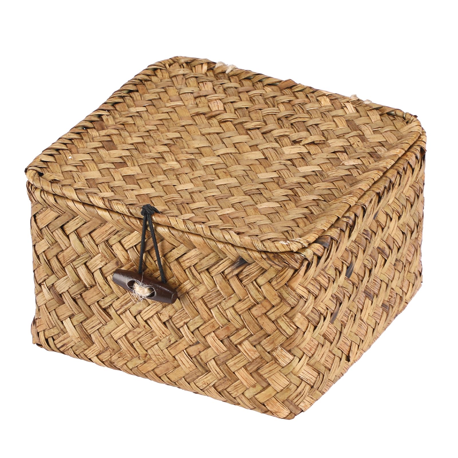 Panier de rangement en osier jonc de mer naturel boîte tressée caramel