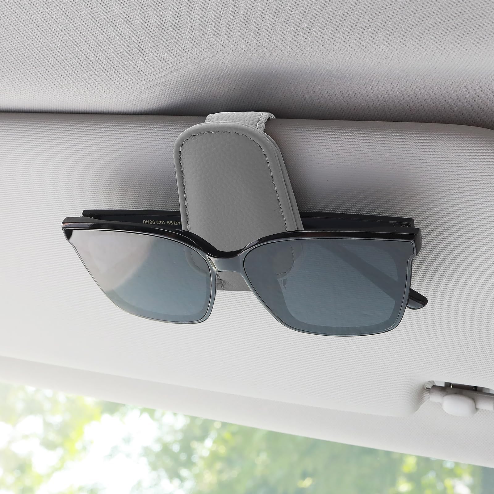 RXATTWVLY Car Sunglasses Holder for Smart Eq Fortwo Forfour 453 451 452 450 454,Leather Eyeglass Holder Eyeglasses Hanger Ticket Card Clip Car Visor Accessorie,C