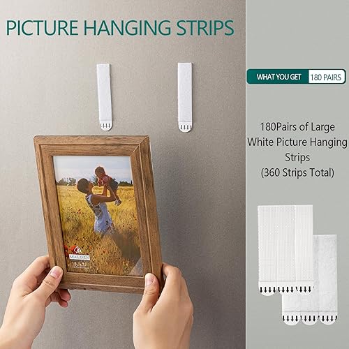 Miniatura 9 de Tiras grandes para colgar cuadros, tiras adhesivas de gancho y bucle sin daños, tiras adhesivas extraíbles de montaje en pared para marcos, 3.65 x