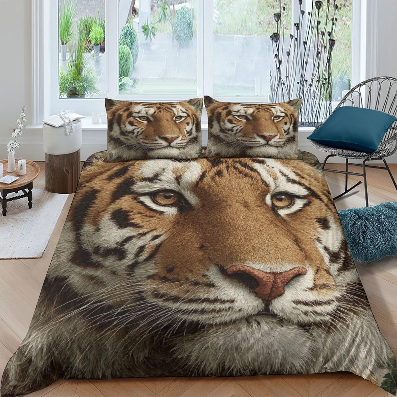 Ctjqhvkz Style-4 3D Printed Tiger Face Fitted Sheet Microfiber Animal Pattern Bed Cover Non-Slip Machine Wash Bedroom Decor For Adults Teens Single（135X200cm）