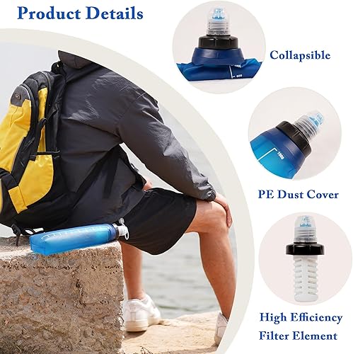 Miniatura 5 de Colocador de agua portátil de 1.0L, filtro de agua al aire libre para mochileros, filtro de agua plegable para senderismo, filtro de agua, mochila