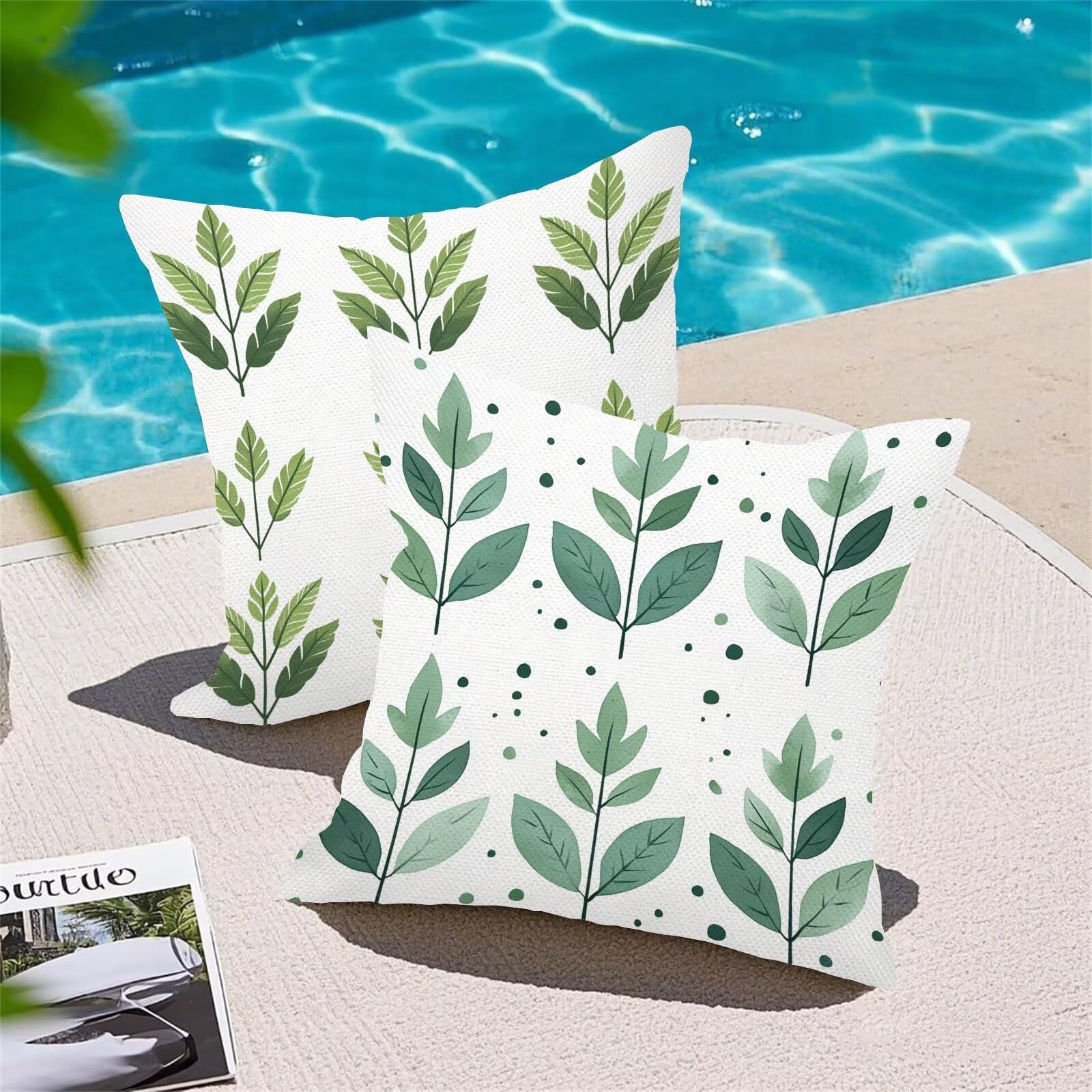 Fundas Cojines 70 x 70 cm Juego de 4 Cojines Exterior, Verde Hojas (3) Lino Impermeable Sofa Fundas Cojin de para Sofá, Sala, Estar, Jardín, Coche, Decoración Del Hogar, con Cremallera Oculta m-425