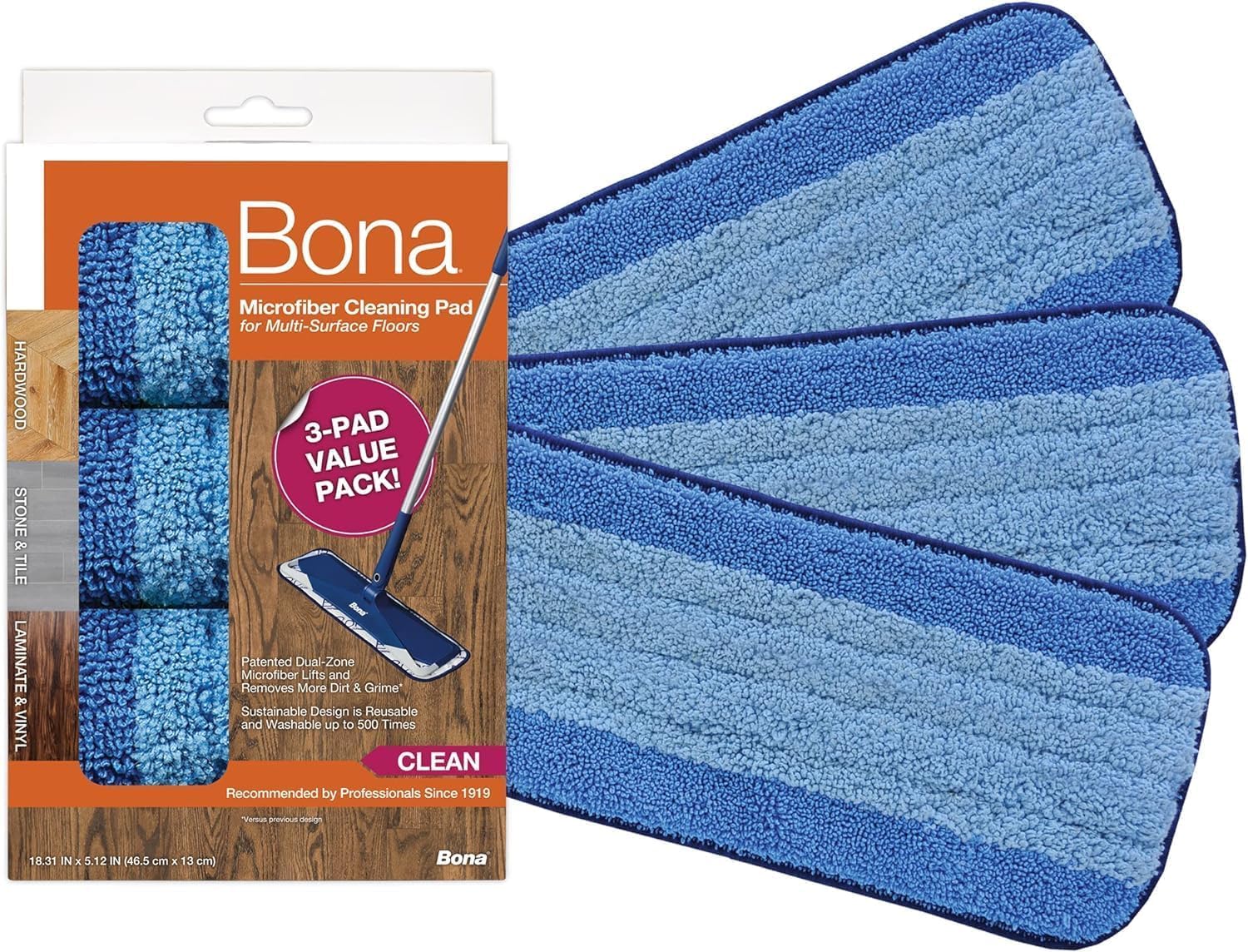 Bona Wischmopp Bezug Set mit 3 Wischbezügen, Mikrofaser Reinigungs-Pad mit Zwei-Zonen-Design für alle Bona Mopps, Spray Mop, waschbarer Ersatzbezug, Bodenwischer Wischbezüge, Bodentuch