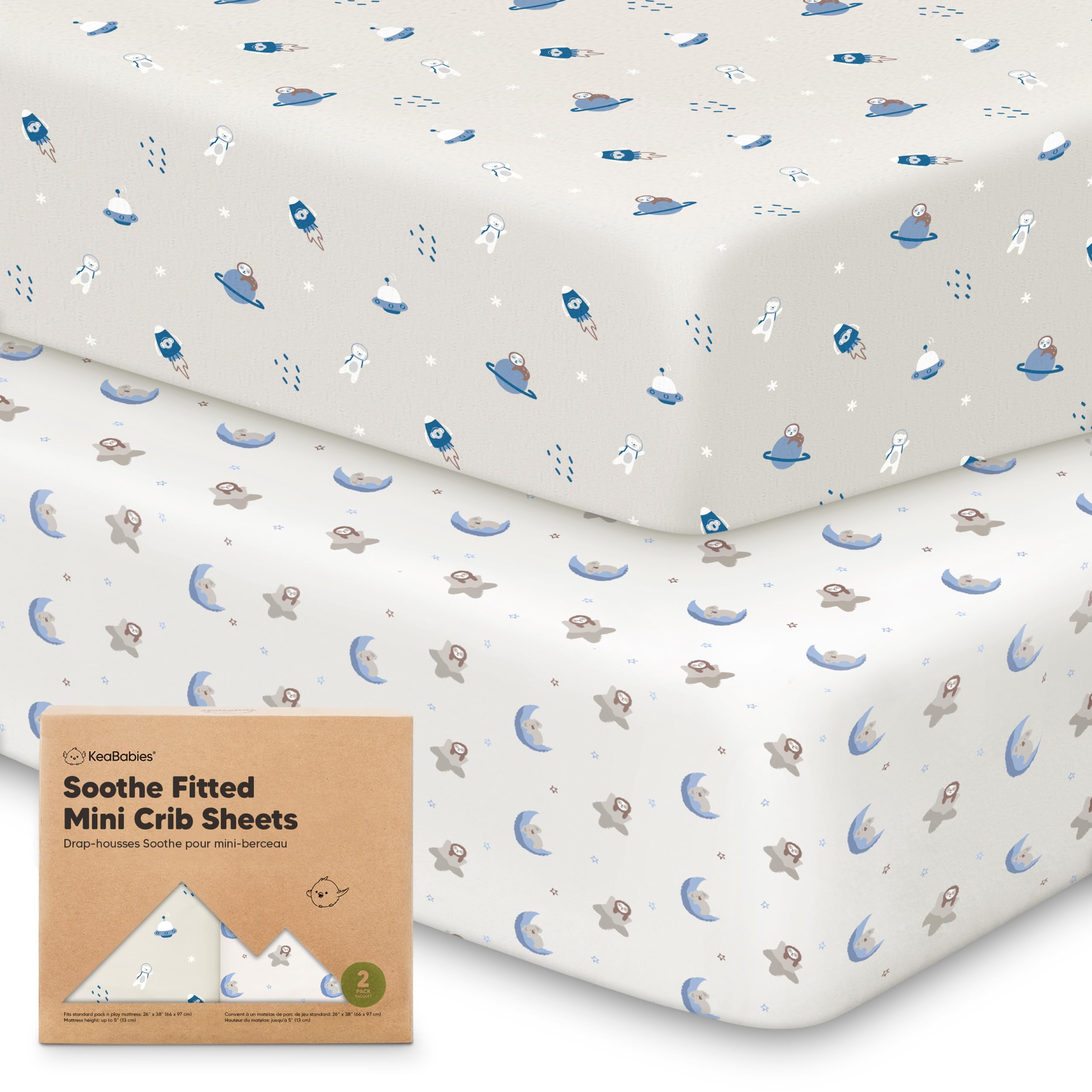 2-Pack Mini Crib Sheets Fitted - Pack N Play Sheets for Pack and Play Mattress, Organic Cotton, Soft & Breathable Jersey Playard Bedding, Neutral Mini Toddler Bed Cover for Boys, Girls (Cosmo)