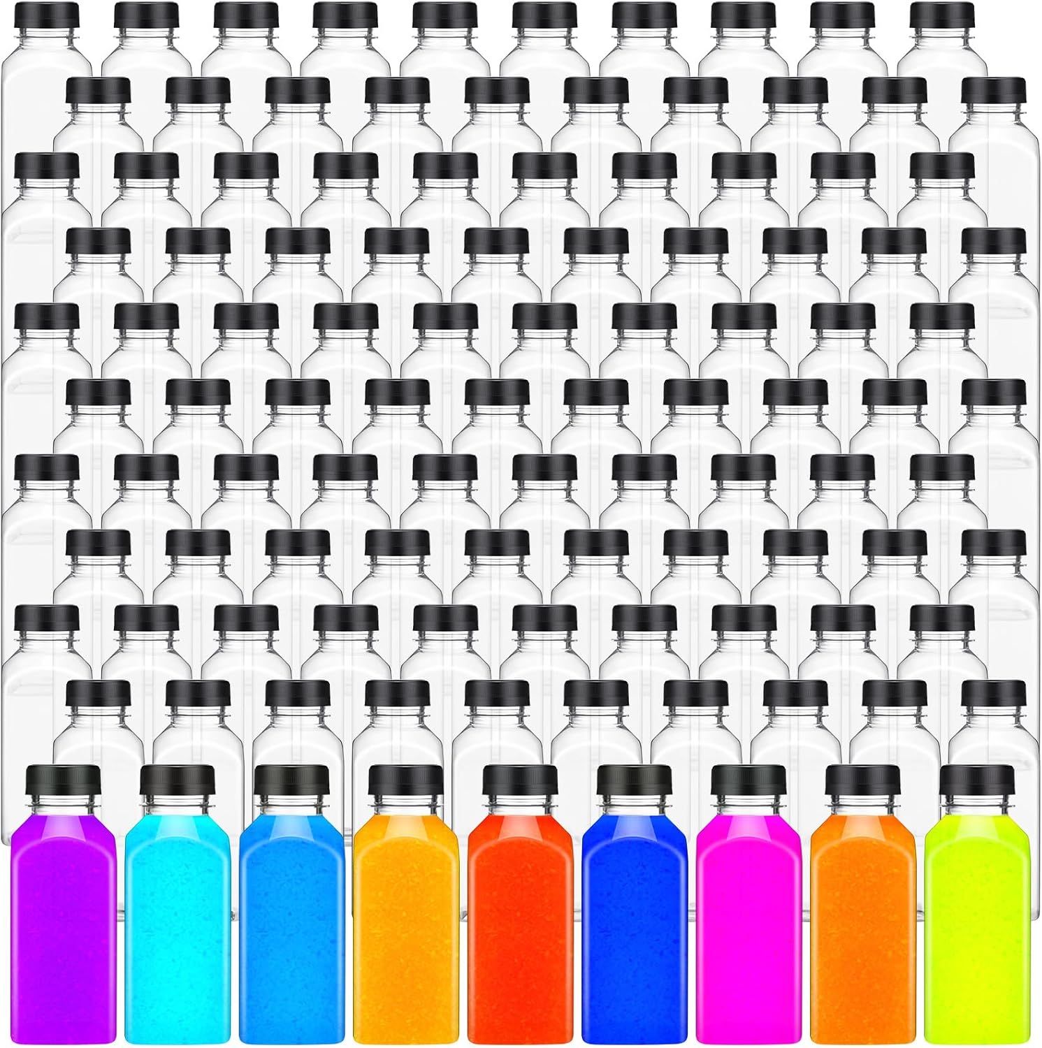 Zhehao 250 Pcs 10 oz Plastic Empty Juice Bottles with Caps Square Clear Beverage Containers Small Reusable PET Juicing Bottles with Lids Refillable Bulk for Homemade Drinks Tea Milk (Black) Black 250