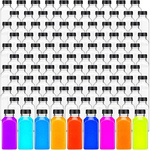 Zhehao 200 Pcs 10 oz Plastic Empty Juice Bottles with Caps Square Clear Beverage Containers Small Reusable PET Juicing Bottles with Lids Refillable Bulk for Homemade Drinks Tea Milk (Black)