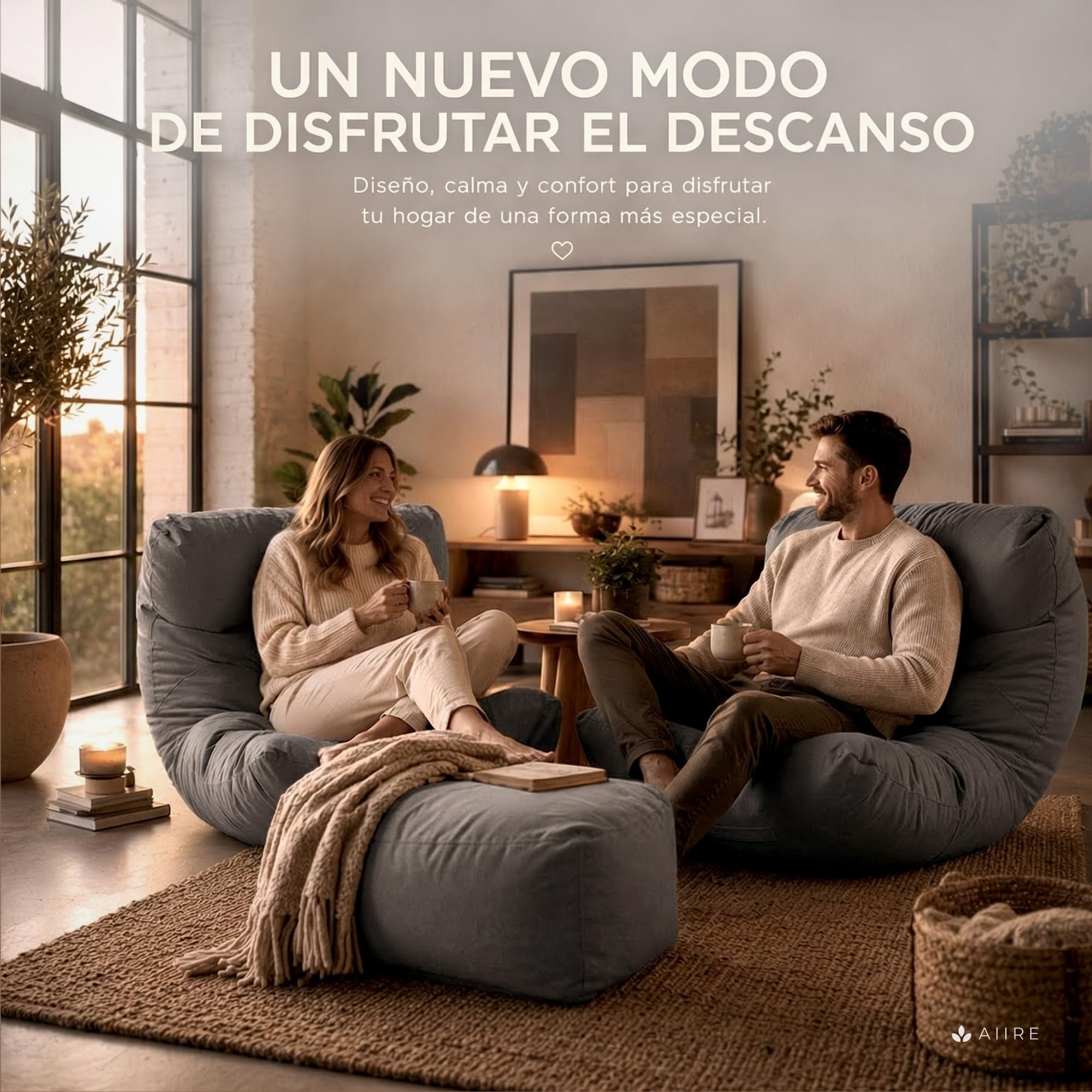 Aiire Puff Salón XXL de Diseño - Sillón Puf con Relleno Incluido para Adulto - Bean Bag Chair Premium para Dormitorio - Funda Desenfundable y Lavable Gris Oscuro