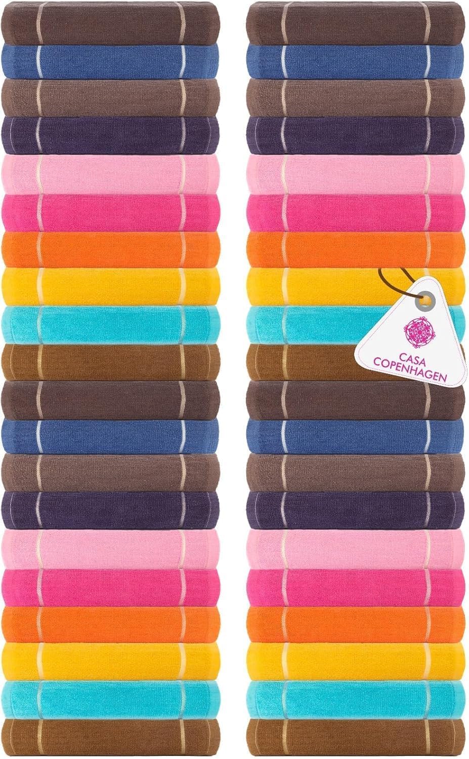 CASA COPENHAGEN-Basics 100 Pack Solid Premium Wash Cloth Towels- Multicolour