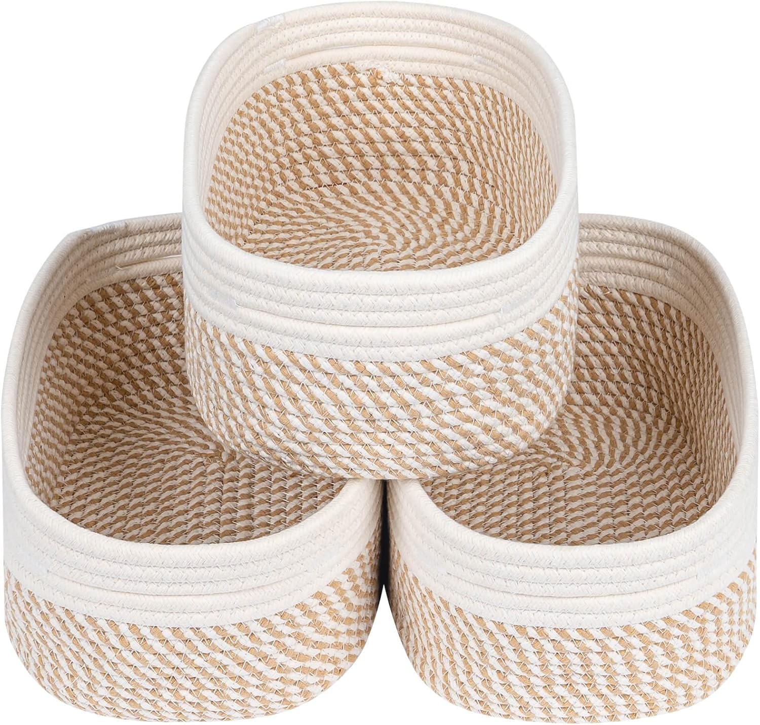 LEAZZOTE Jute Modern Basket Handmade Cotton Rope Wicker Storage Organizer Basket for Cloth, Toiletry, Cosmetic, Towels, Toys, Bathroom Size-[S,M,L] (G-24)-image-35