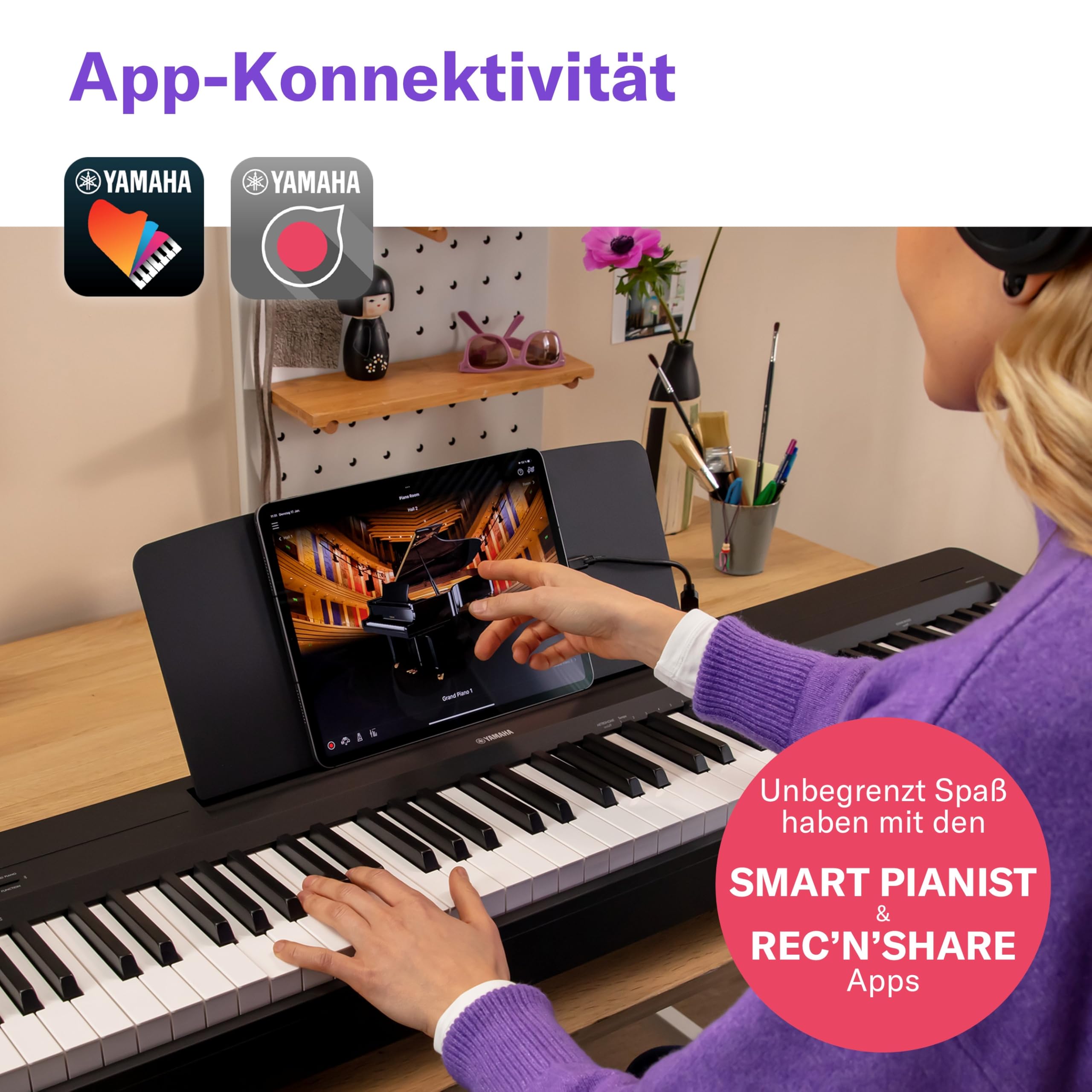 YAMAHA P-145BT Digitalpiano – Integriertes Bluetooth-Audio, tragbares 88-Tasten-Klavier mit Graded-Hammer-Compact-Tastatur, realistisches Spielgefühl und 10 hochwertige Klangfarben – Schwarz