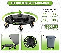 Vista 2 de Alpine Rolling Brute Carrito para Bote de Basura - Carrito para Bote de Basura con Ruedas/Base Rodante para Bote de Basura para Botes de Basura