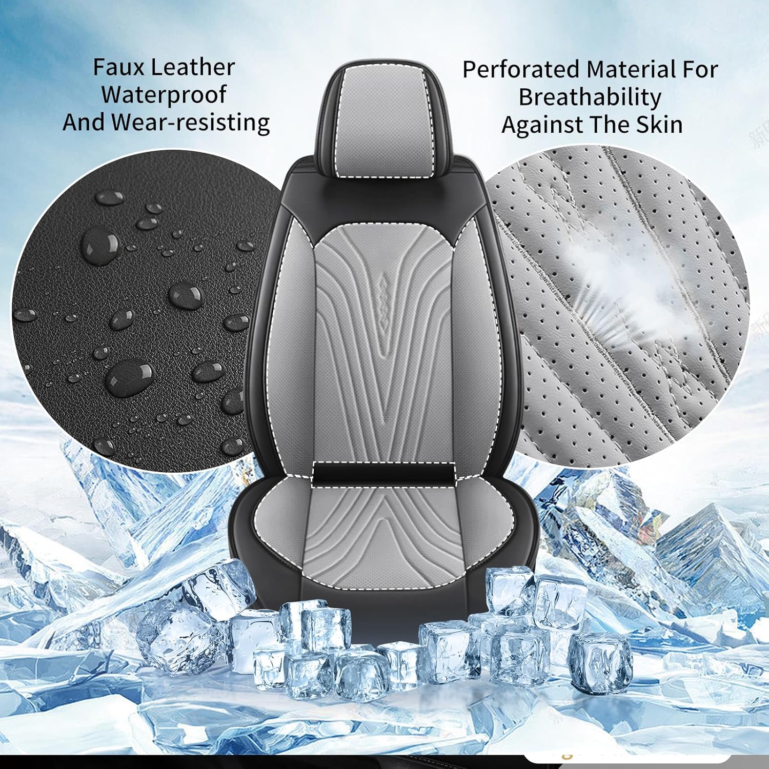 DISUTOGO 2 Front Car Seat Cover Fit for Honda Ridgeline 2006-2014 & 2024 2025 Leather Breathable Waterproof Ridgeline Seat Covers Automotive Cushion Protector Compatible Airbag (2 Seats Black&Gray)