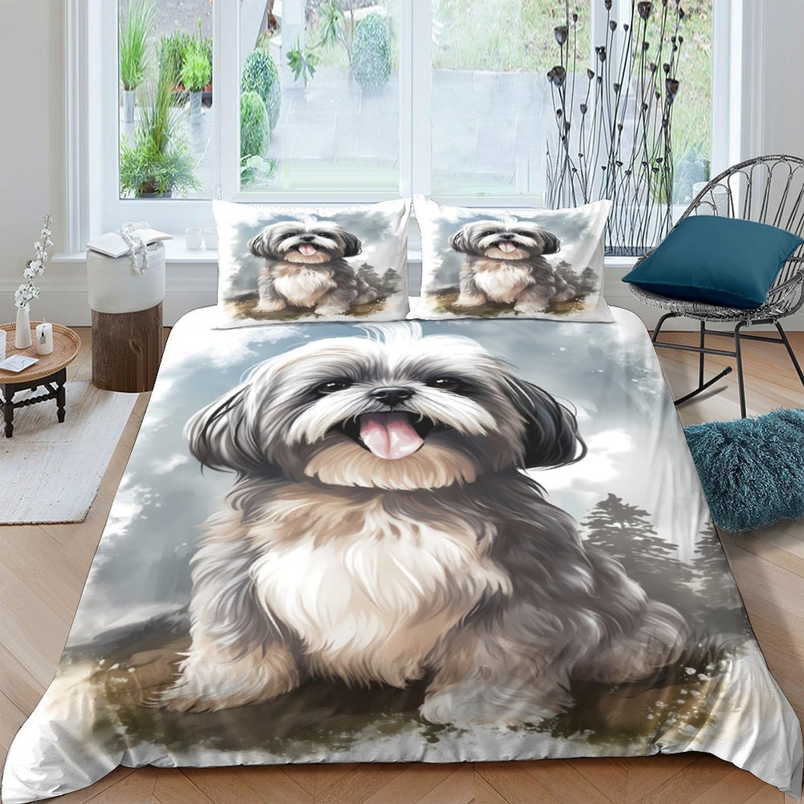 Ctjqhvkz Style-8 3D Printed Cute Shih Tzu Dog Fitted Sheet Microfiber Animal Pattern Bed Cover For Bedroom Dorm Mattress Protection Decor Single（135X200cm）