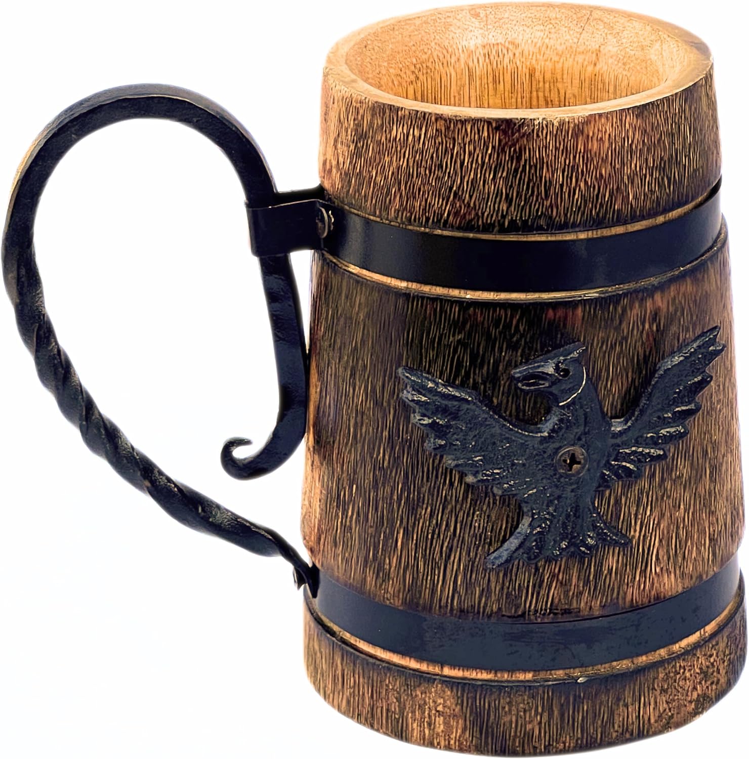 Handcrafted Rustic Mango Wood Beer Mug 400ml Viking Tankard with Metal Lining for Coffee, Tea, Wine & Cold Drinks Eco-Friendly Wooden Stein Gift for Men & Women