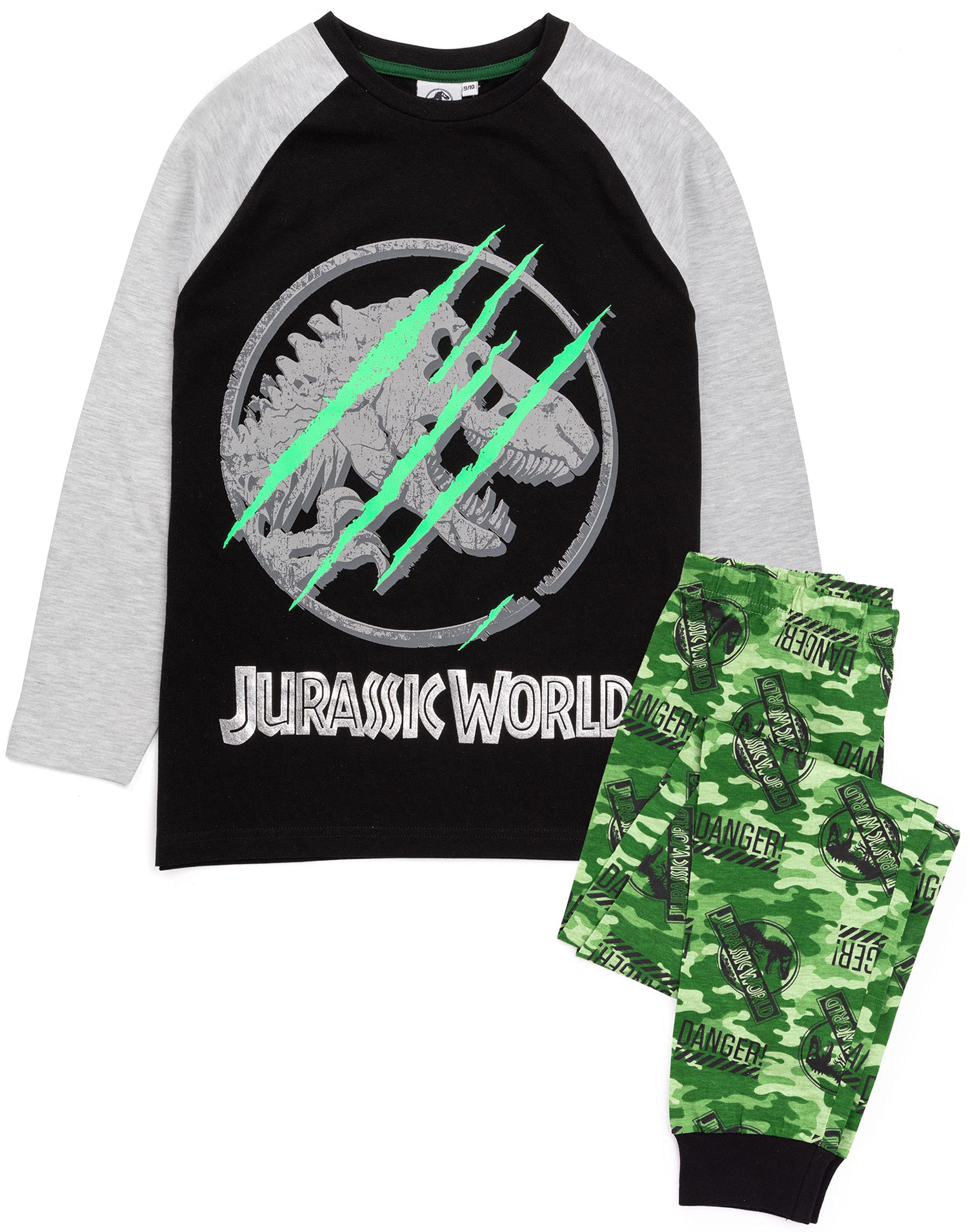 Jurassic World Pyjamas For Boys | Kids Camo T Shirt With Shorts OR Trousers Dinosaur PJs | Movie Merchandise 7-8 Years