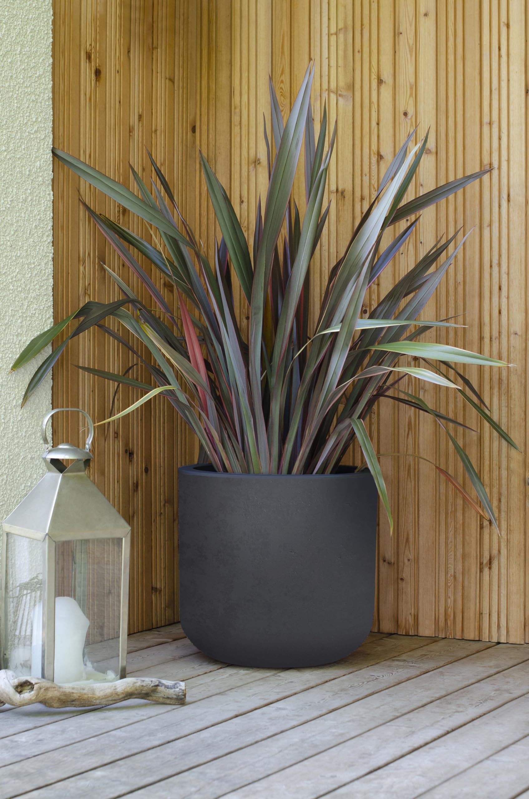 EDA - Pot Rond 40 cm Basalt'Up 32,5 L - Décor Imitation Béton - Simple Paroi - Zone de Rétention d'eau - Ø 38,5 x H.36,8 cm - Gris Anthracite